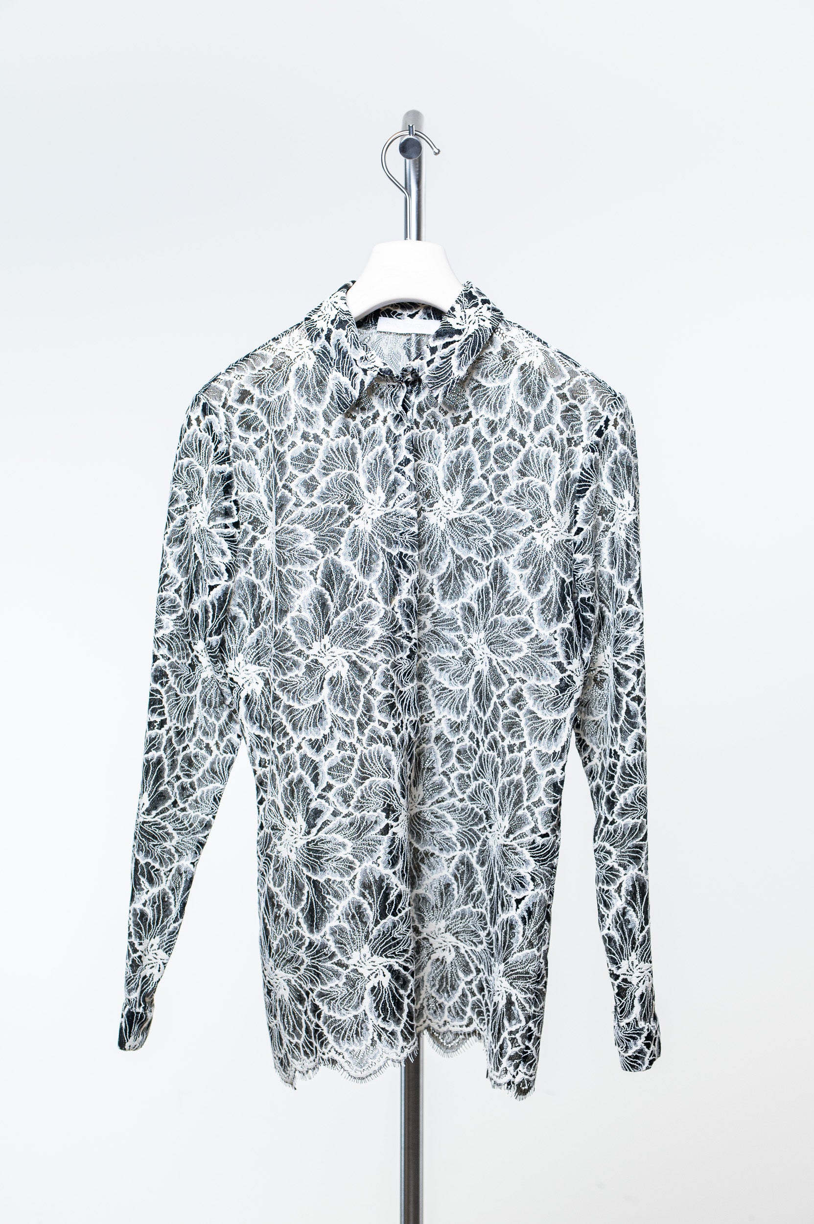 Black and White Floral Lace Blouse