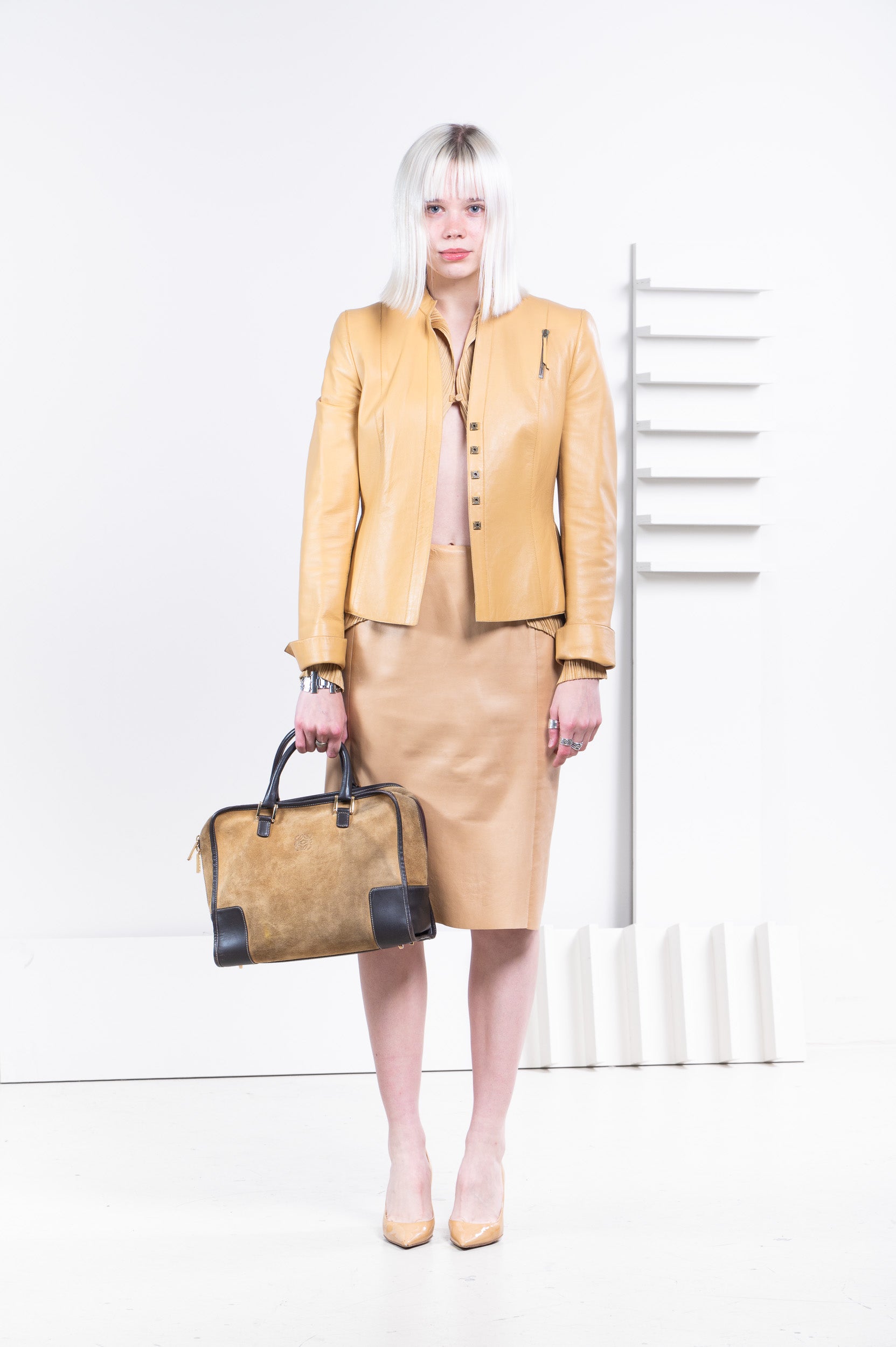 Yellow Cropped Leather Jacket