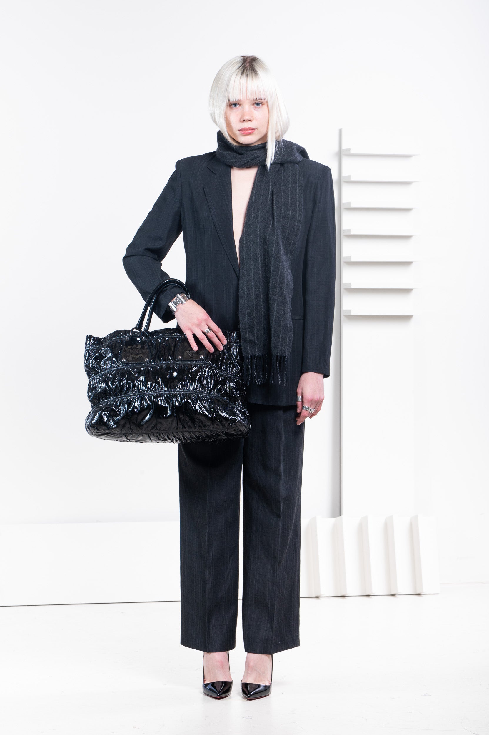 Vintage Black Plaid Straight Leg Suit Set