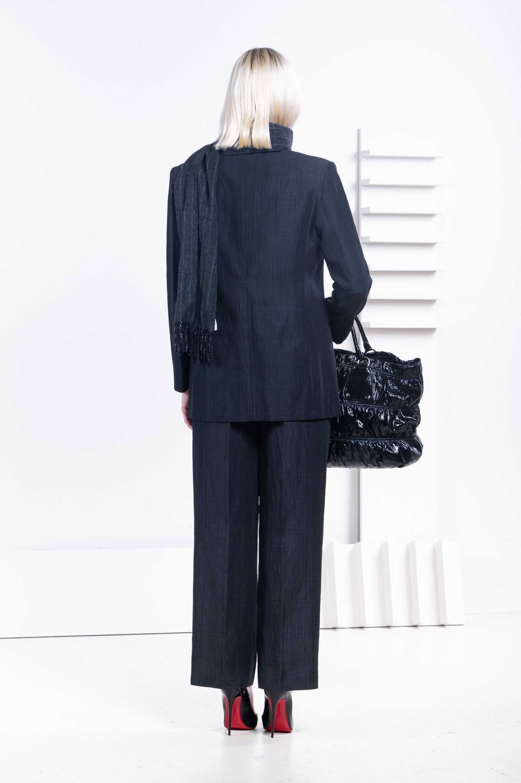 Vintage Black Plaid Straight Leg Suit Set