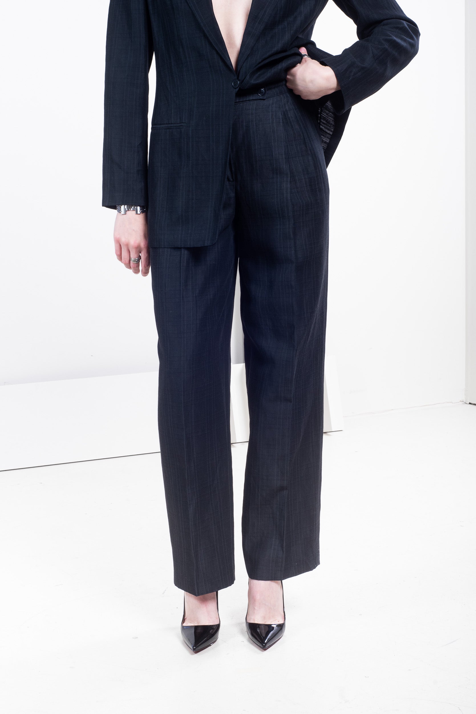 Vintage Black Plaid Straight Leg Suit Set