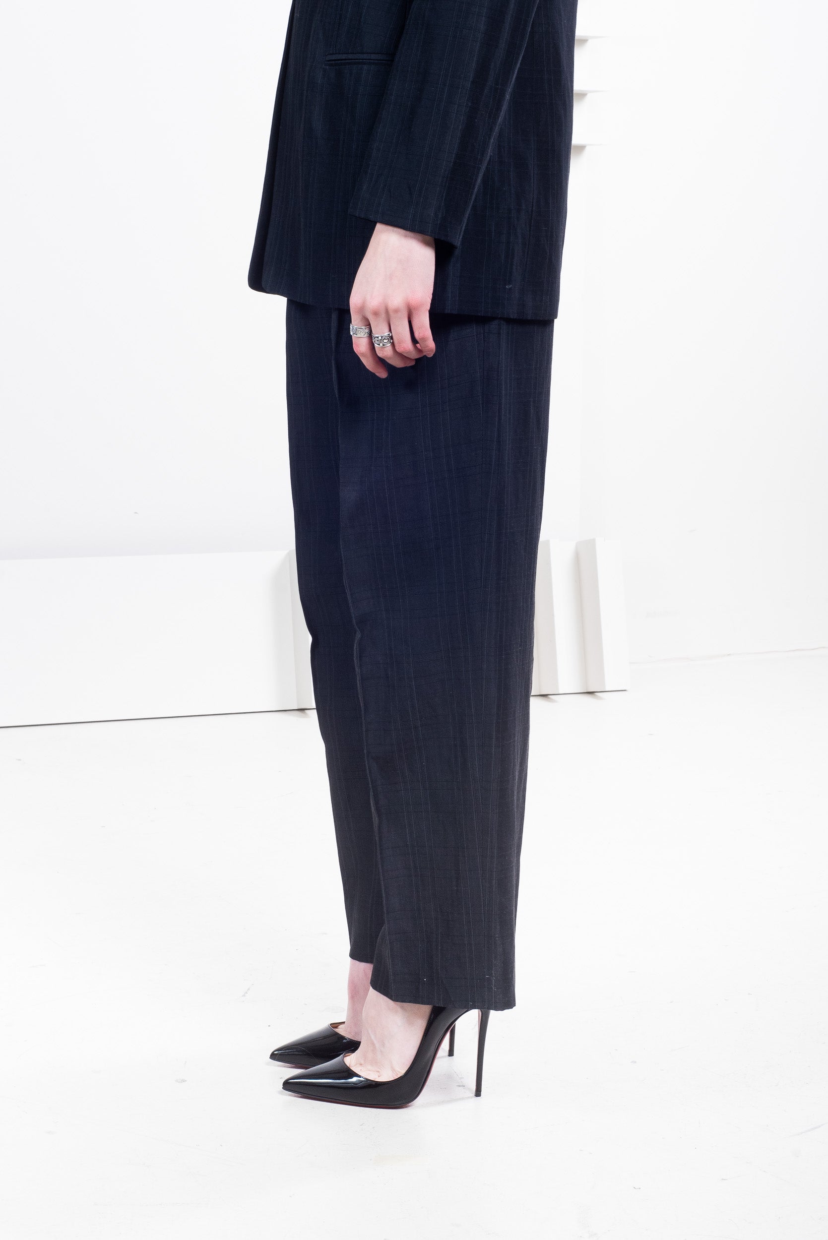 Vintage Black Plaid Straight Leg Suit Set