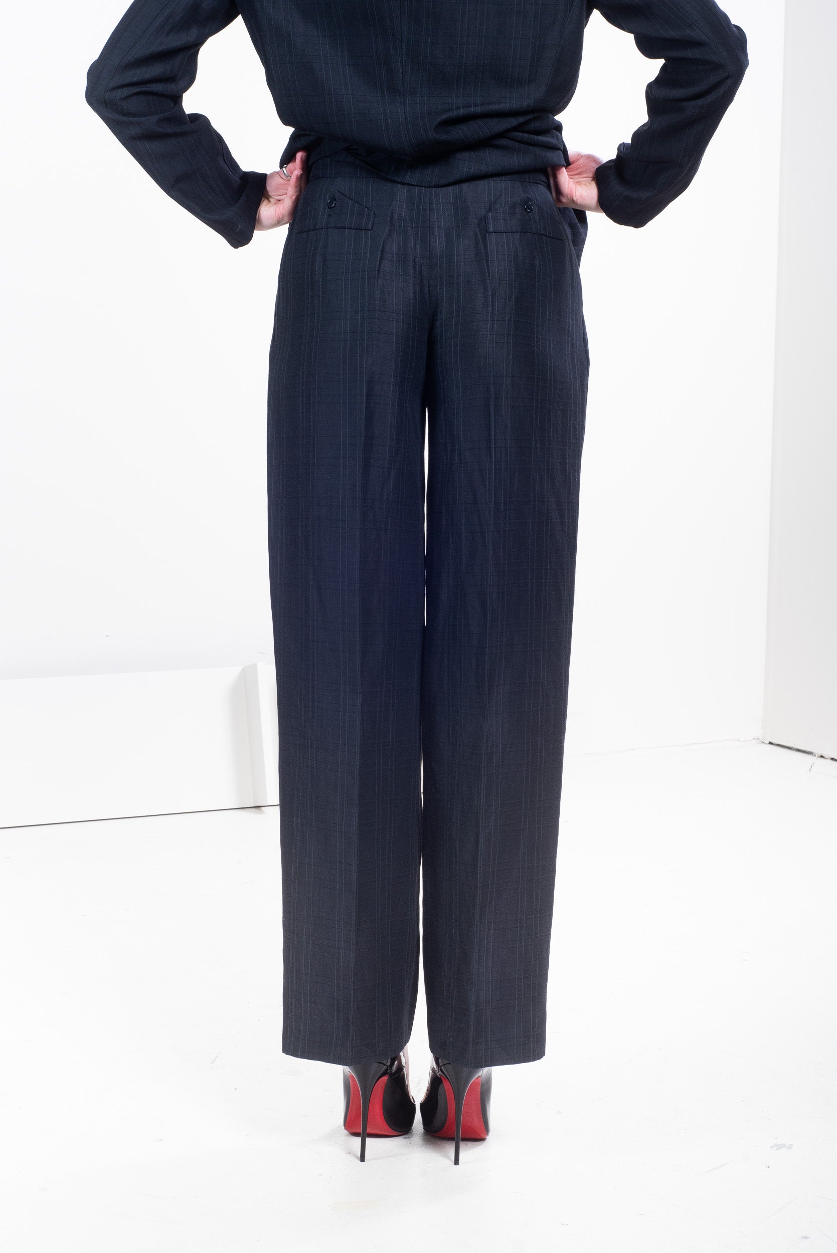 Vintage Black Plaid Straight Leg Suit Set