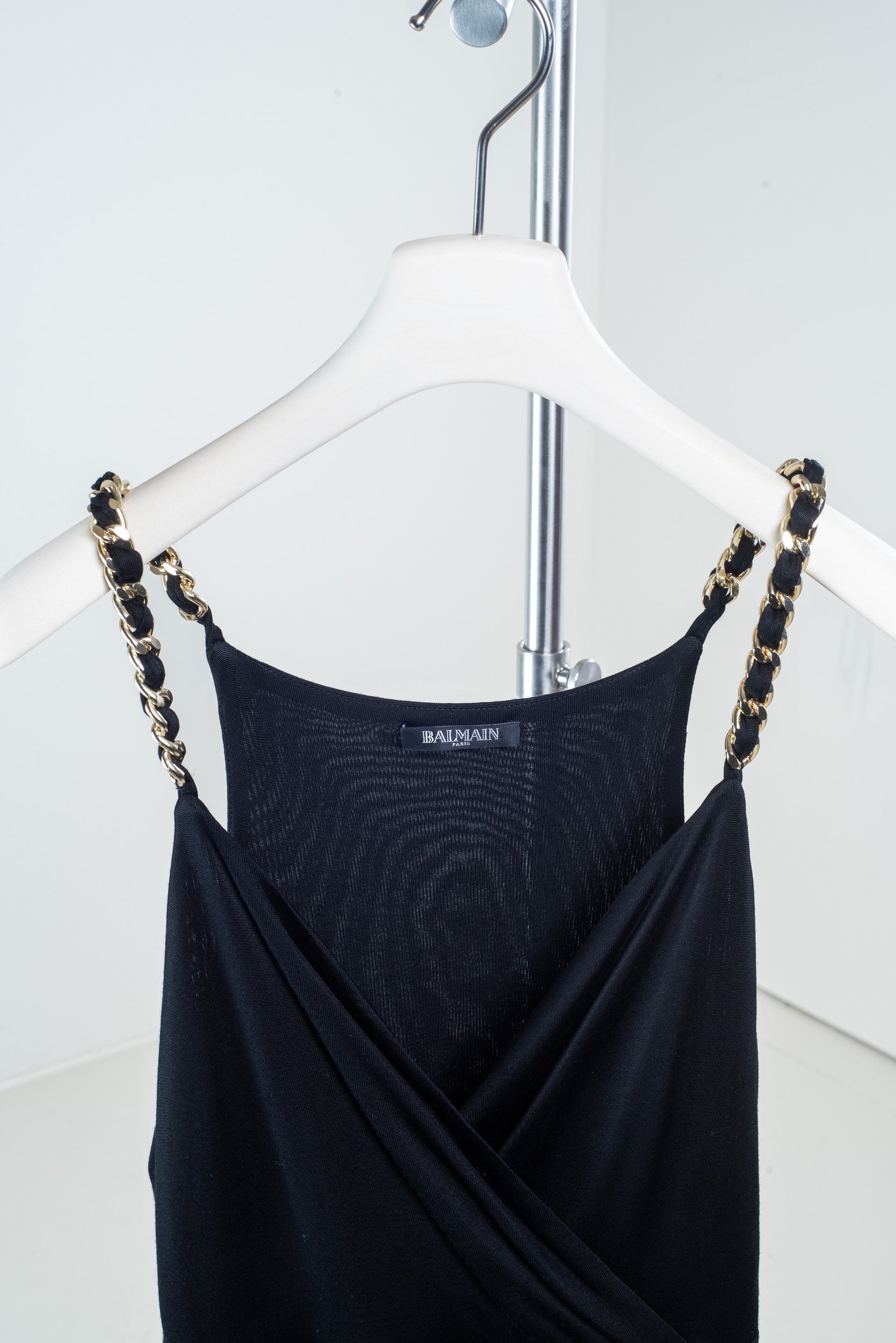Additional close-up view of Balmain Chain Strap Deep V Mini Dress