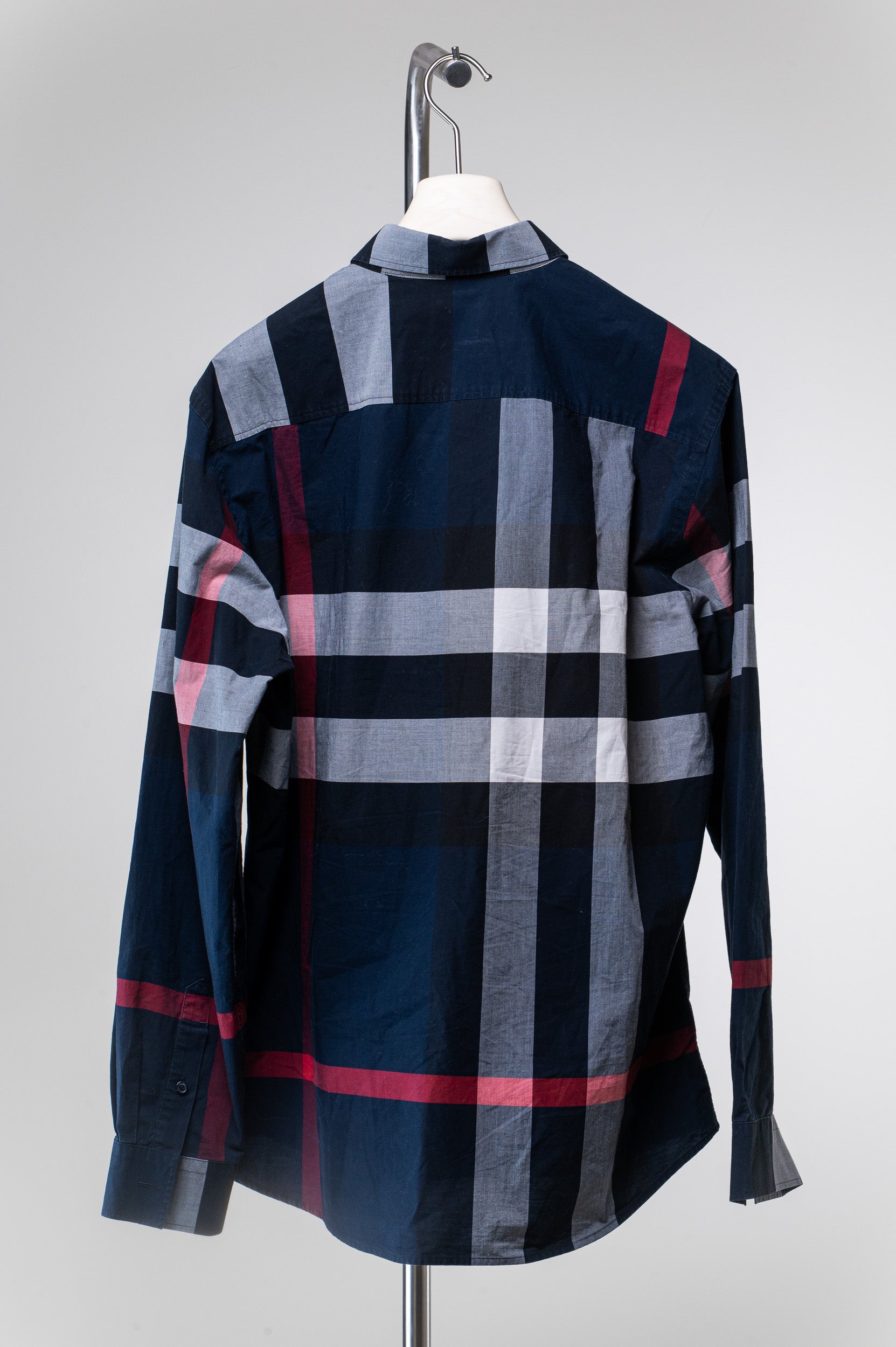 Navy Red and White Plaid Button Up