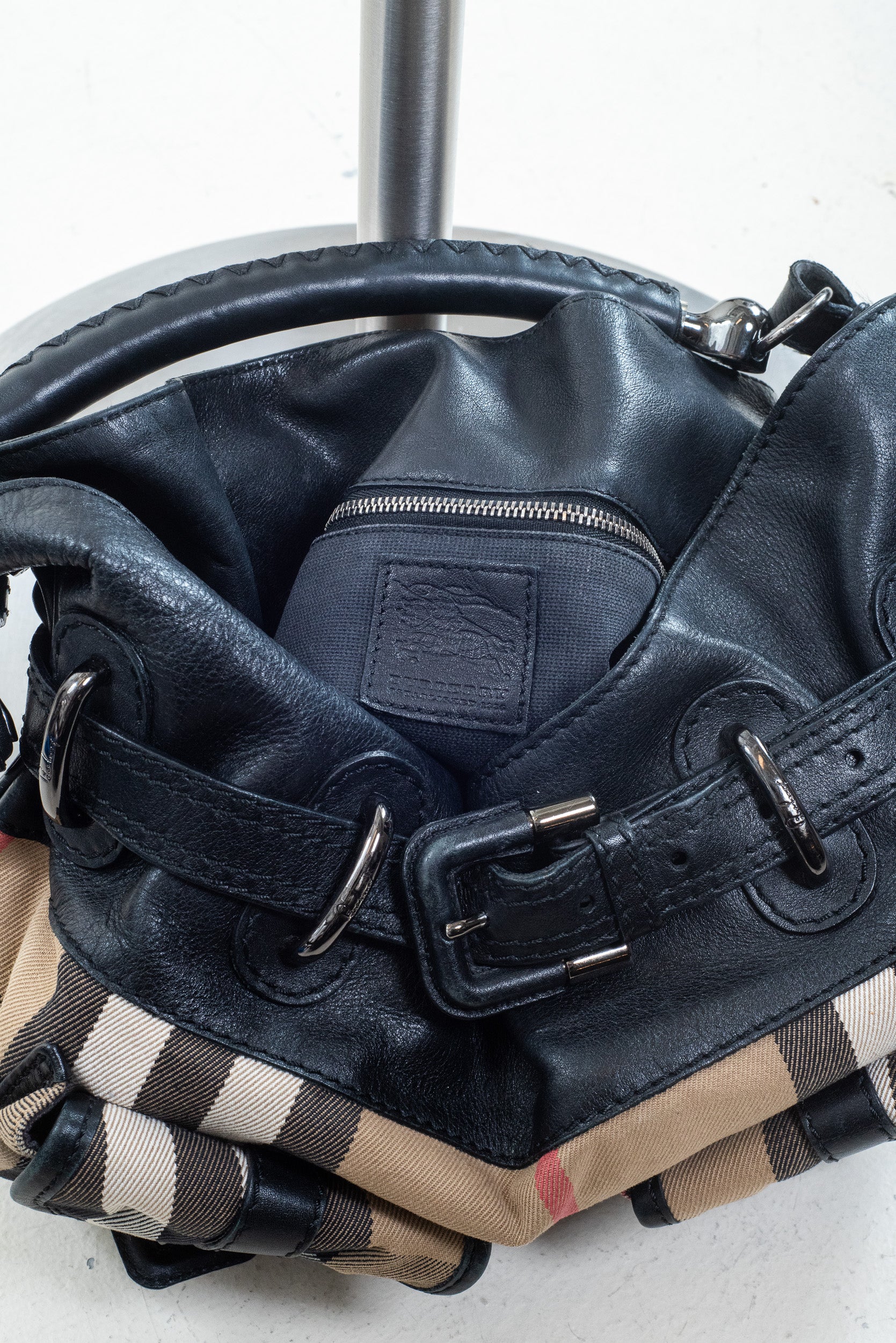 Top view of Burberry Check Canvas Cargo Shoulder Bag