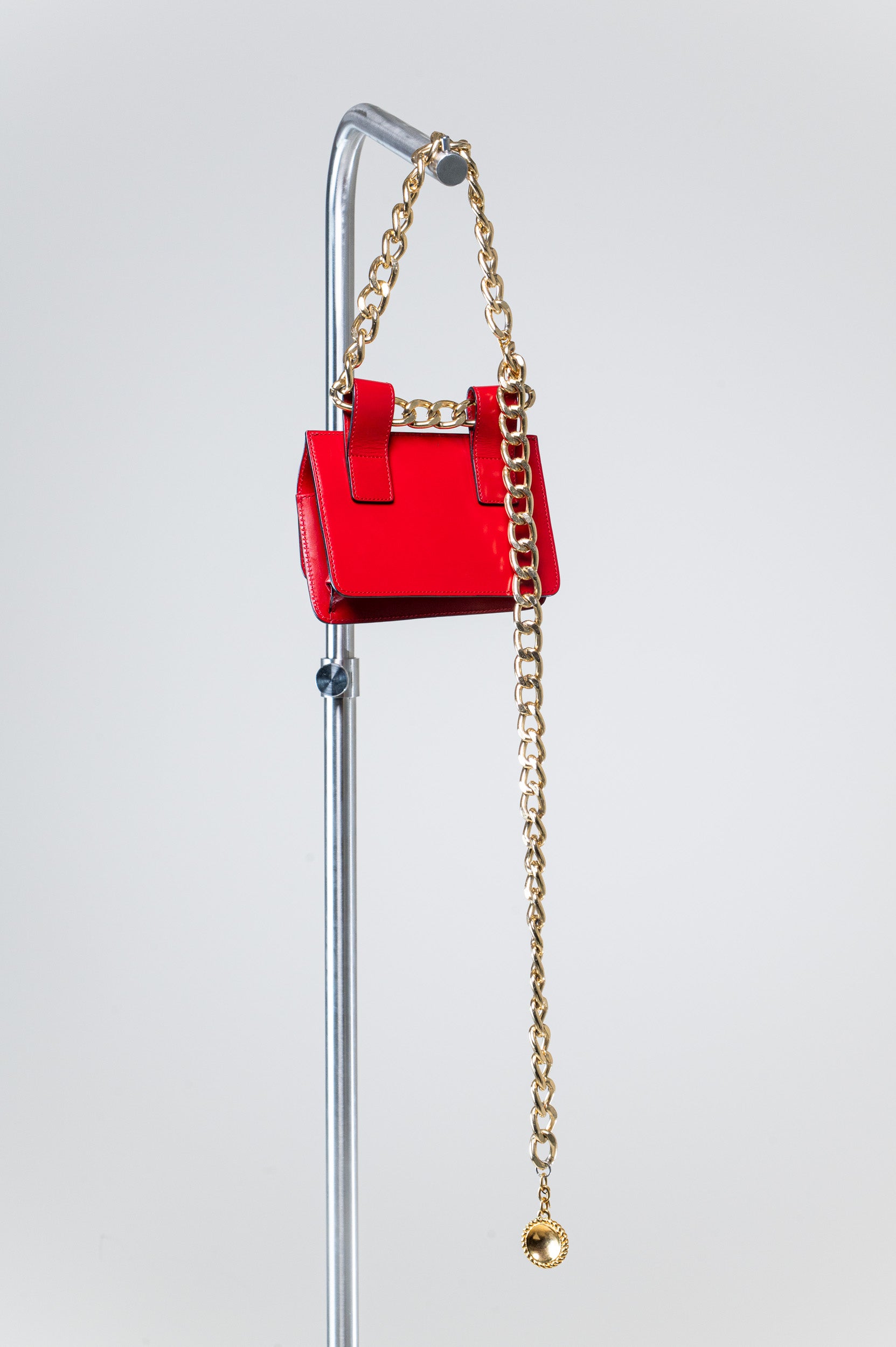Gold Chain Link Red Leather Belt Purse