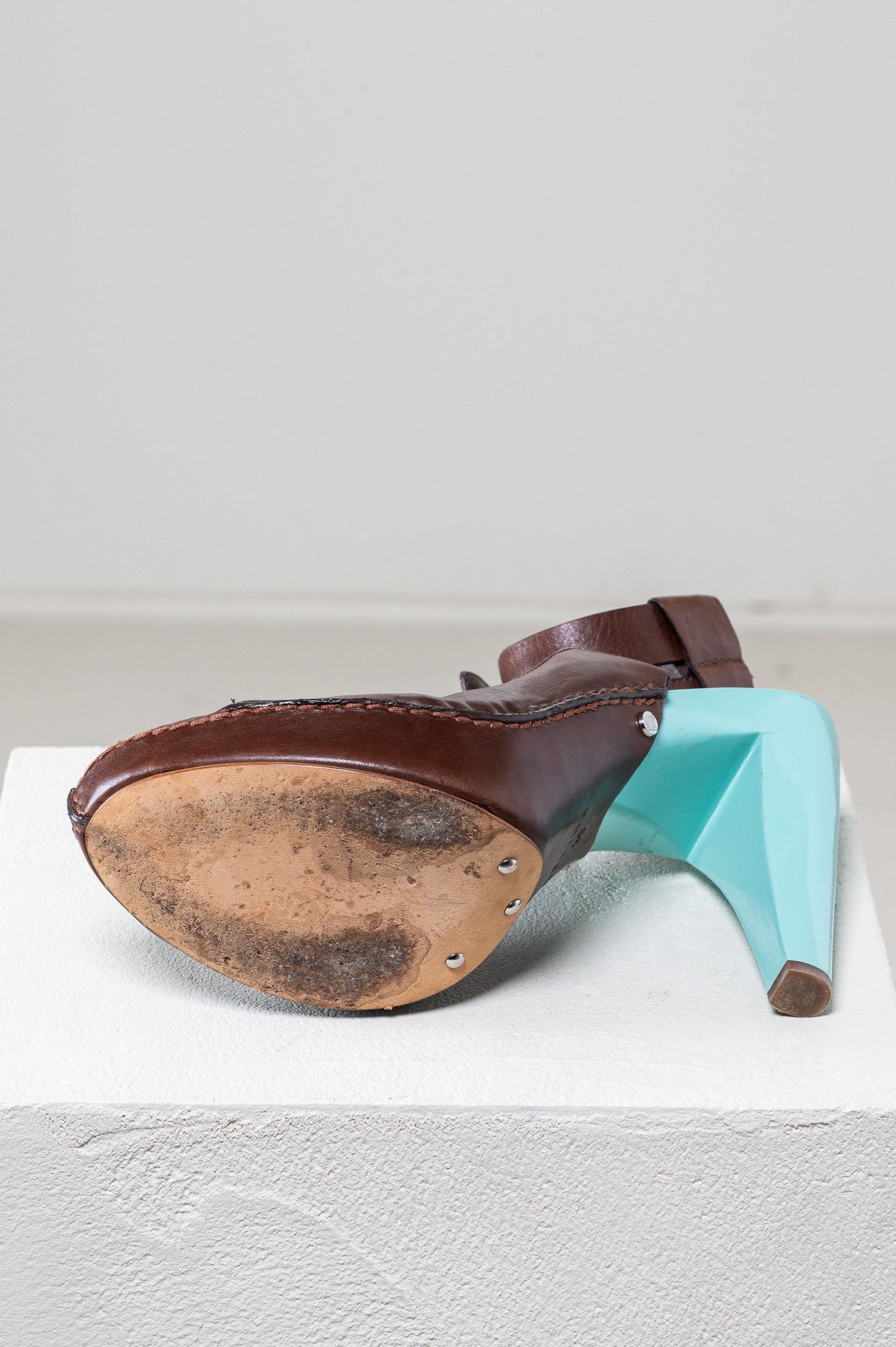 Blue Block Heel Leather Pump