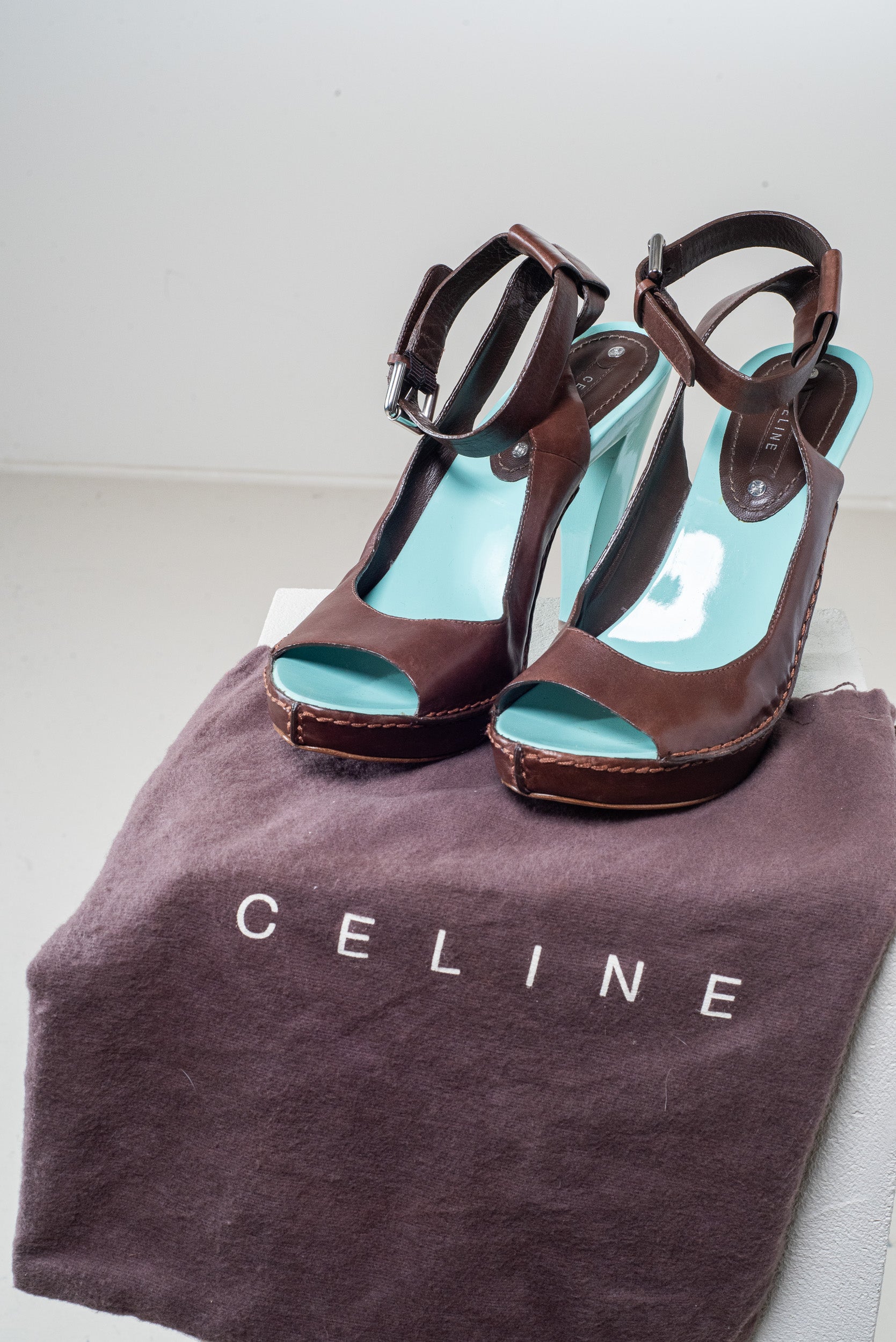 Blue Block Heel Leather Pump