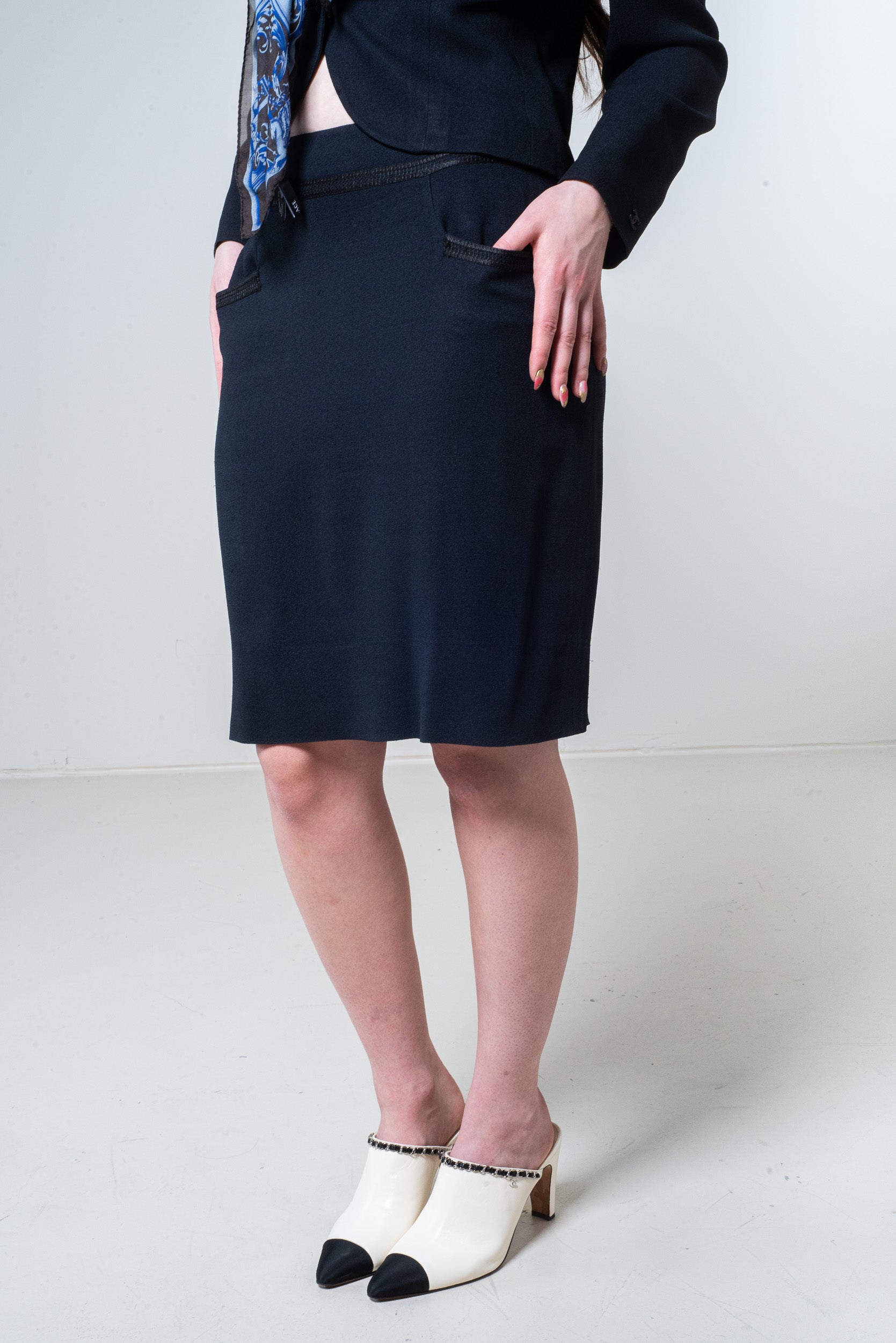 Black Embroidered Pocketed Midi Skirt