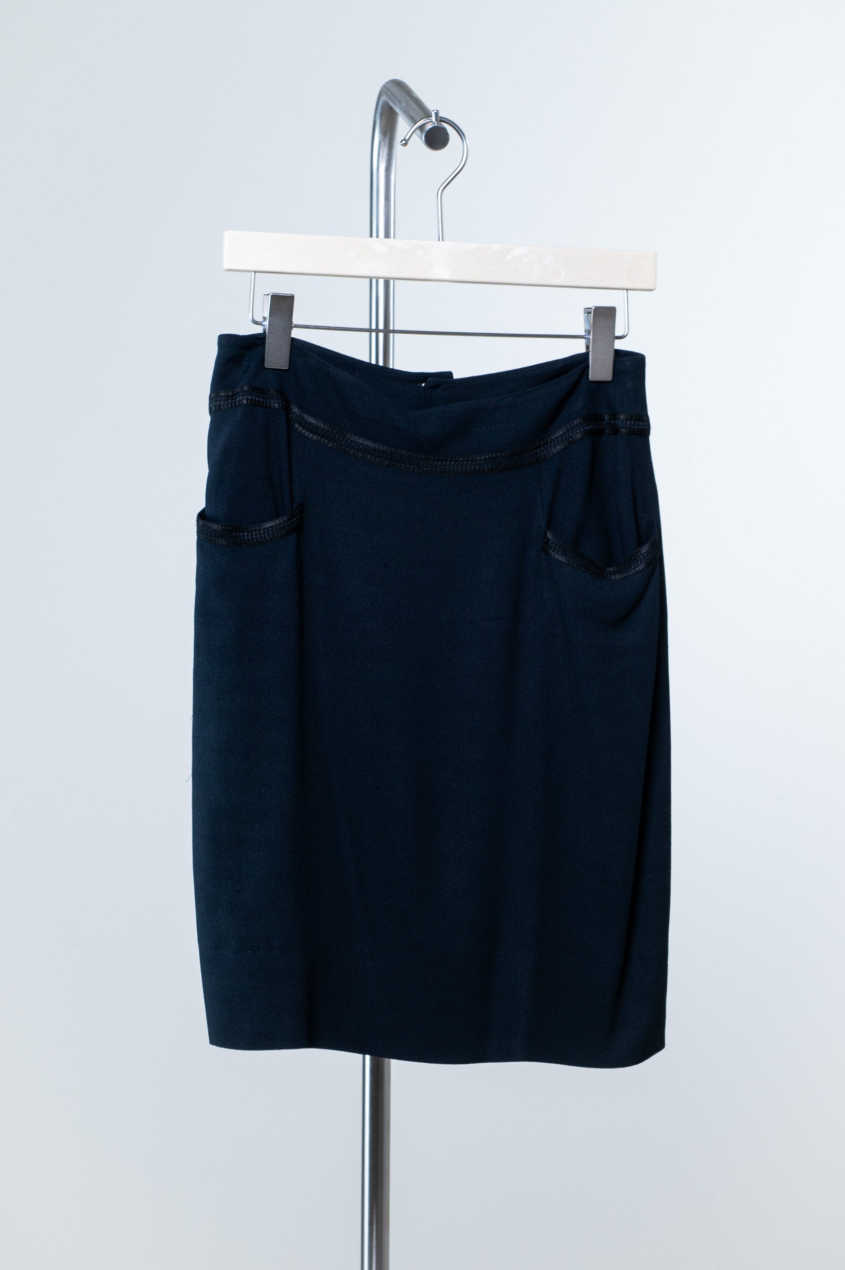 Black Embroidered Pocketed Midi Skirt