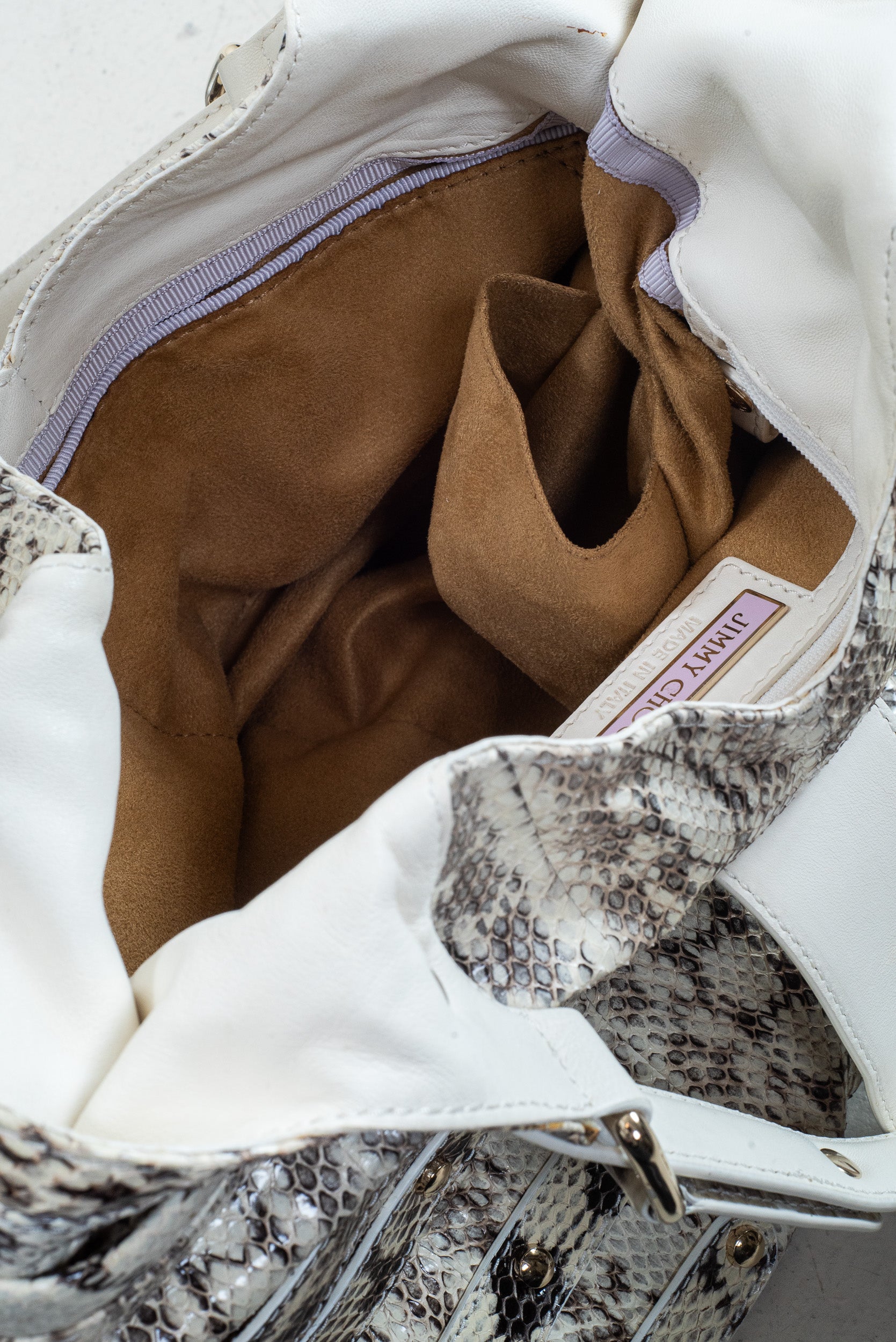 Top view of Jimmy Choo Bree Snakeskin Tote