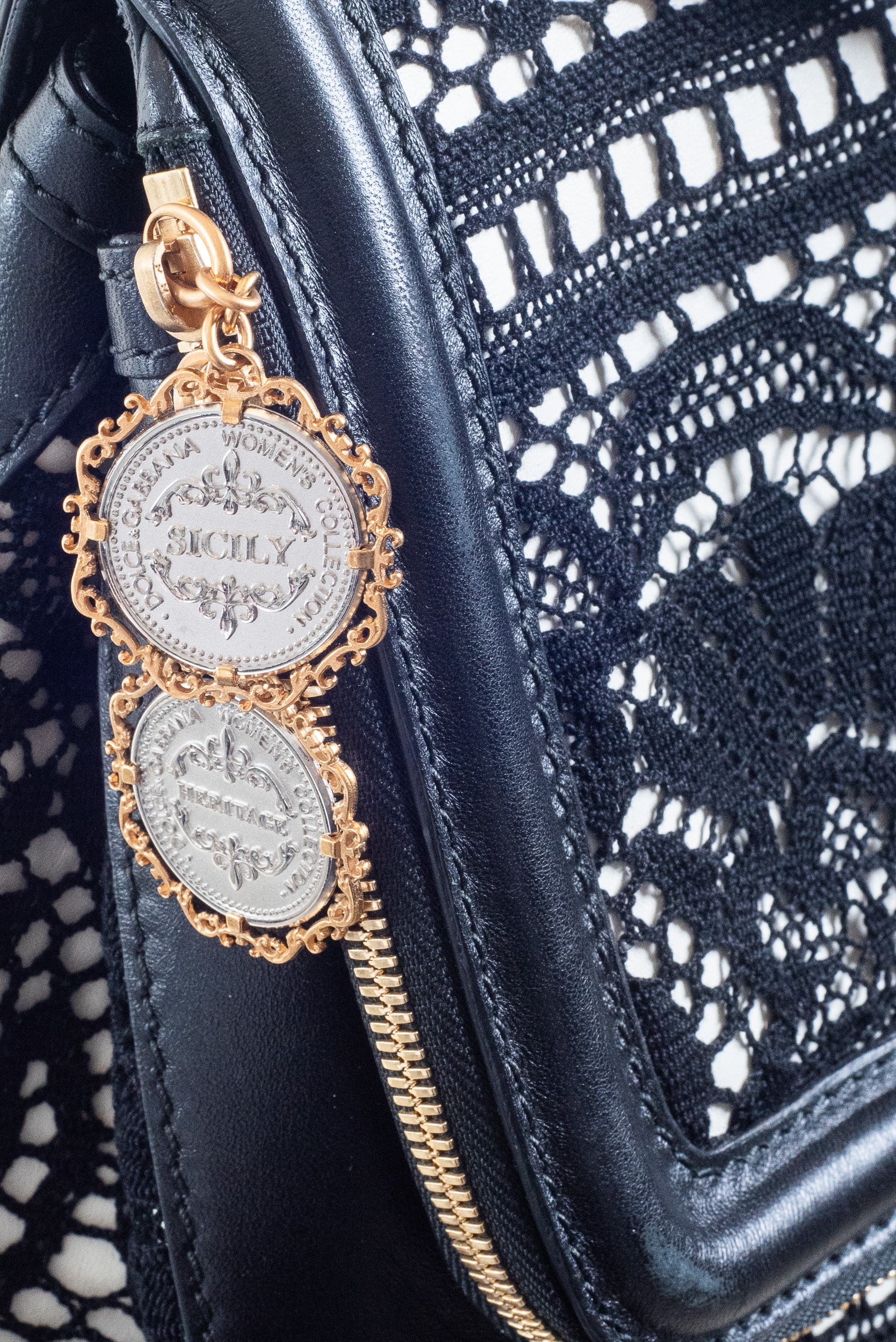 Close-up of gold/silver hardware detail on Dolce & Gabbana Miss Sicily Shoulder Bag 