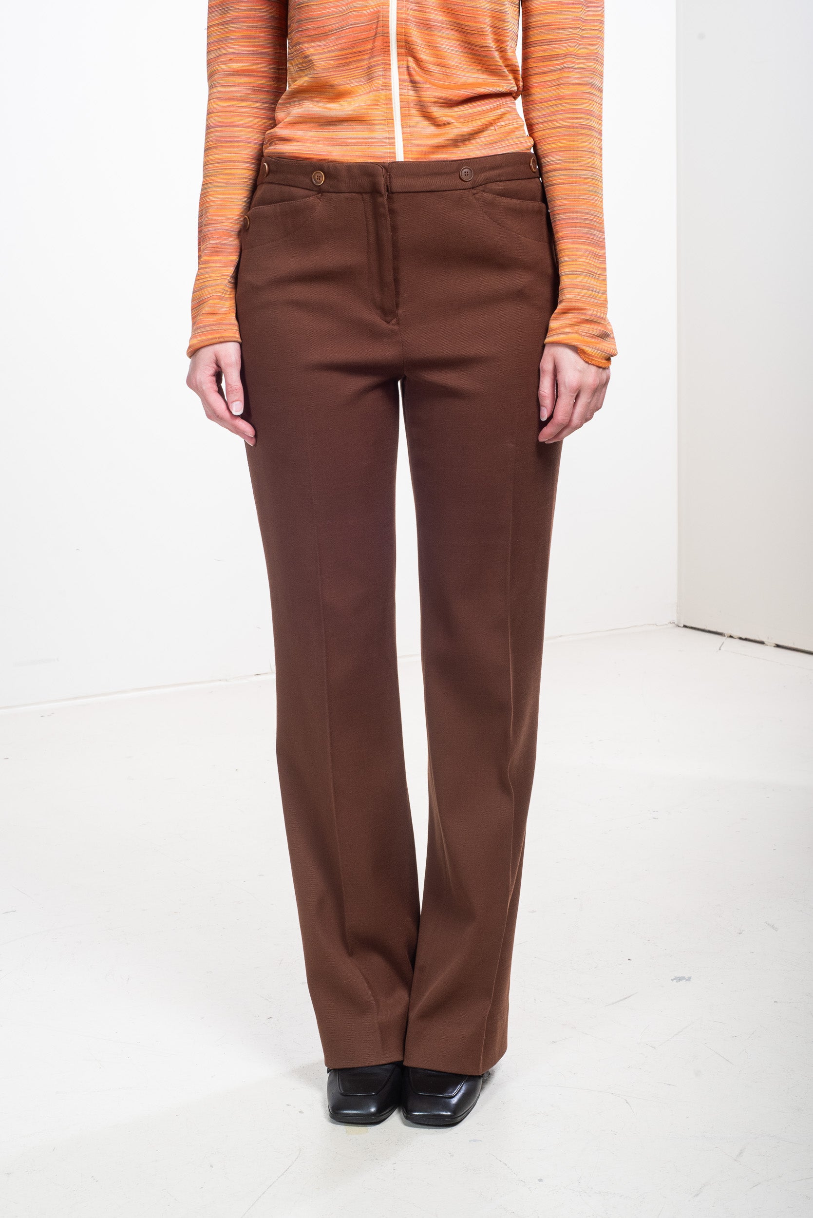 Brown Button Straight Leg Trouser