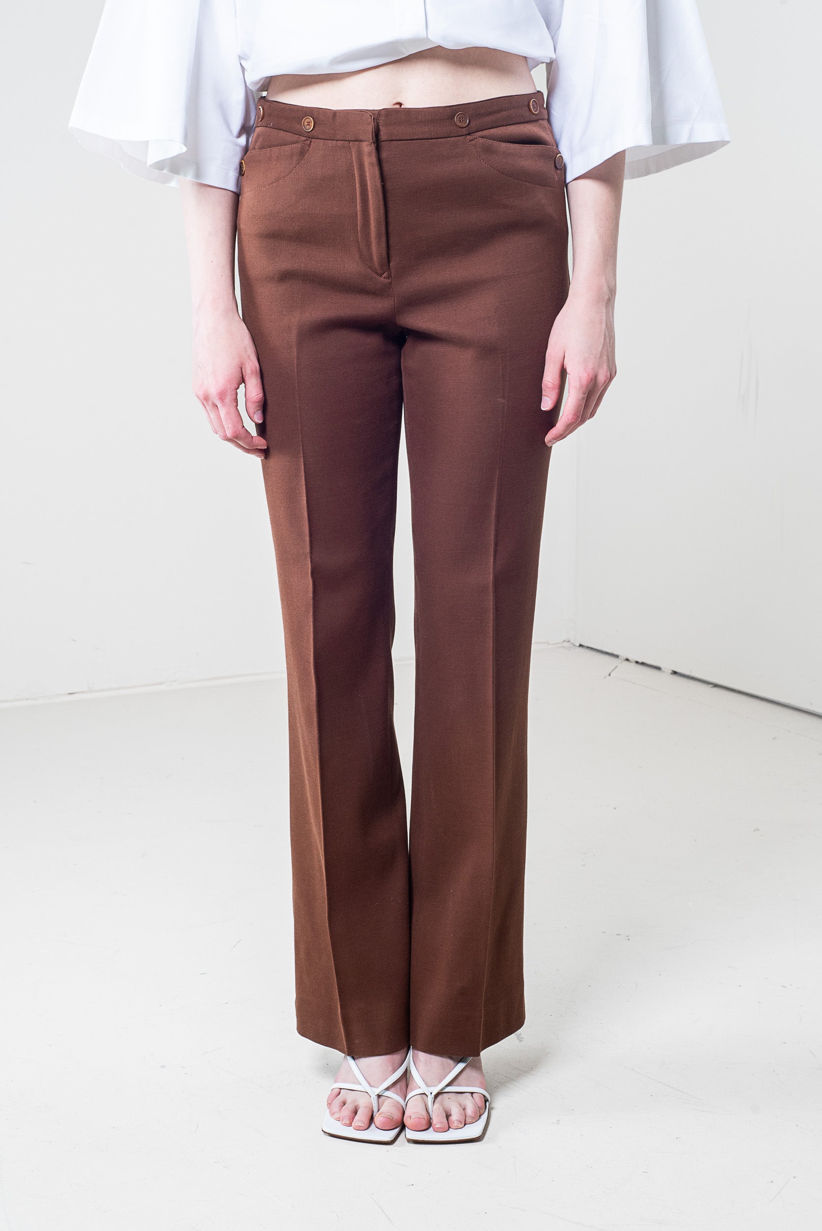 Brown Button Straight Leg Trouser