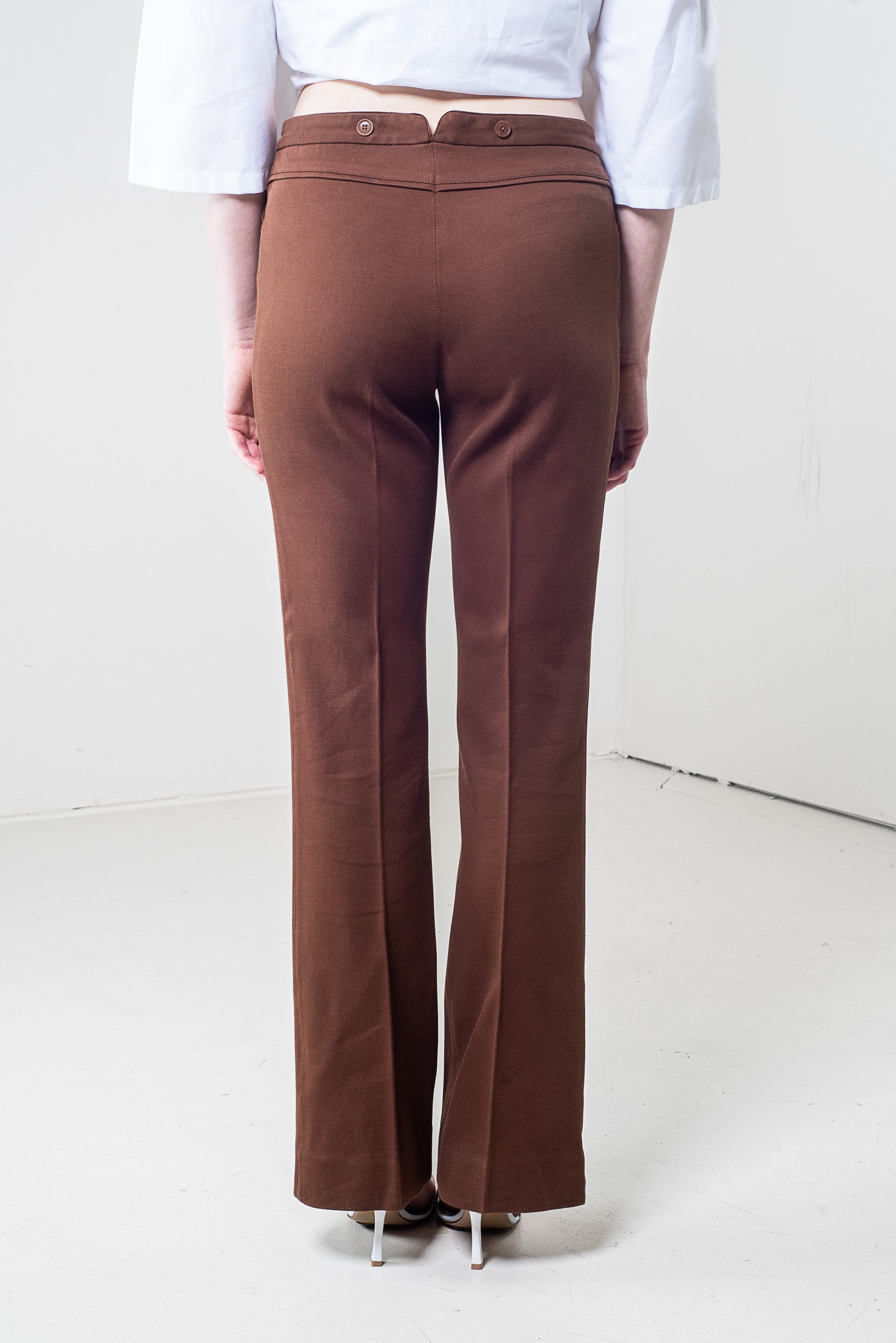 Brown Button Straight Leg Trouser