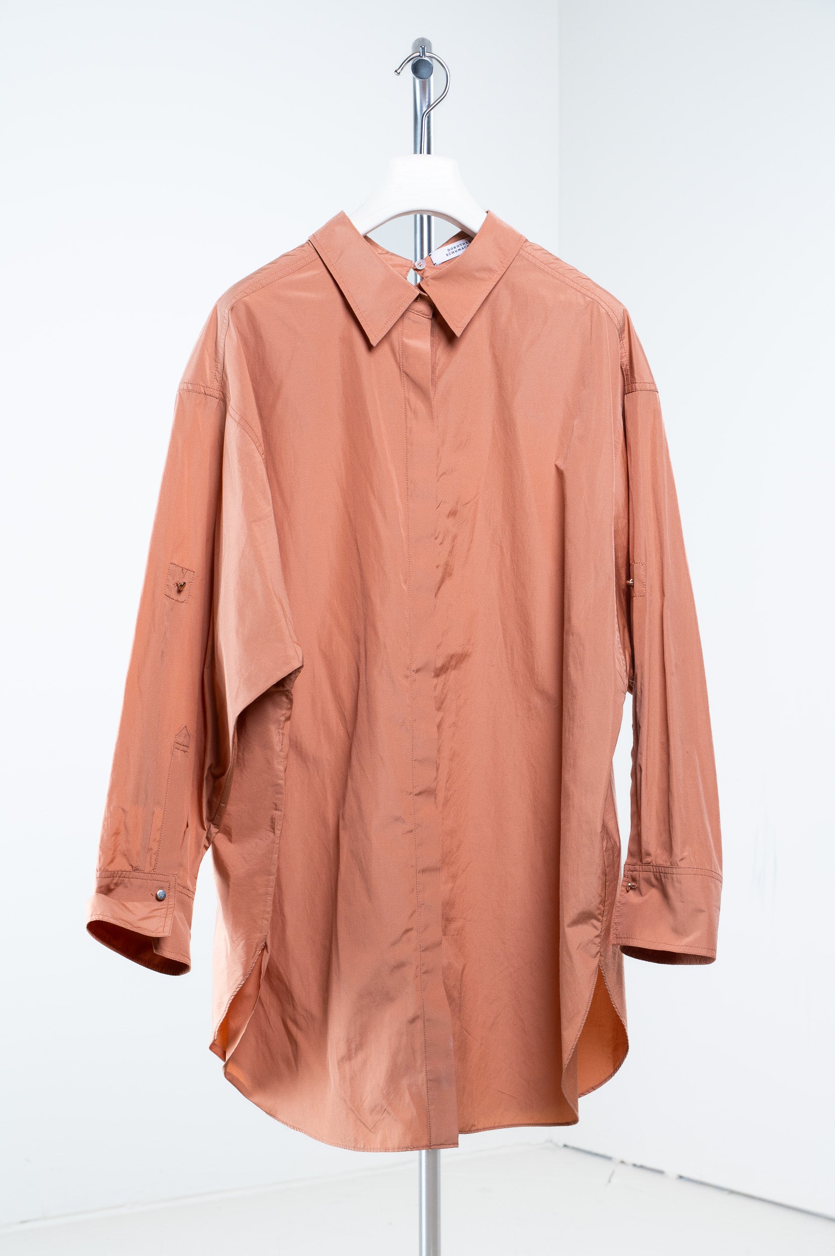 Front view of Dorothee Schumacher Terracotta Oversized Button-Down Shirt
