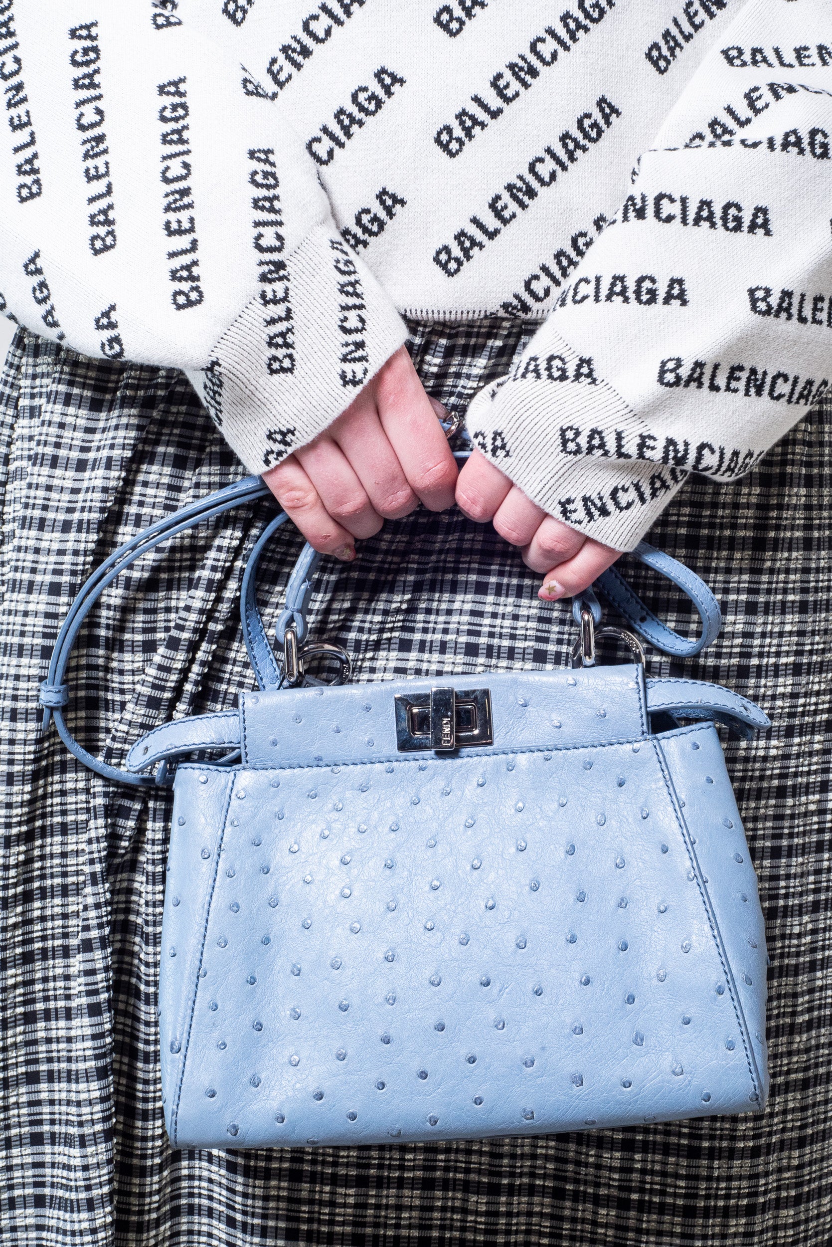 Blue Ostrich Mini Peekaboo ISeeU Bag