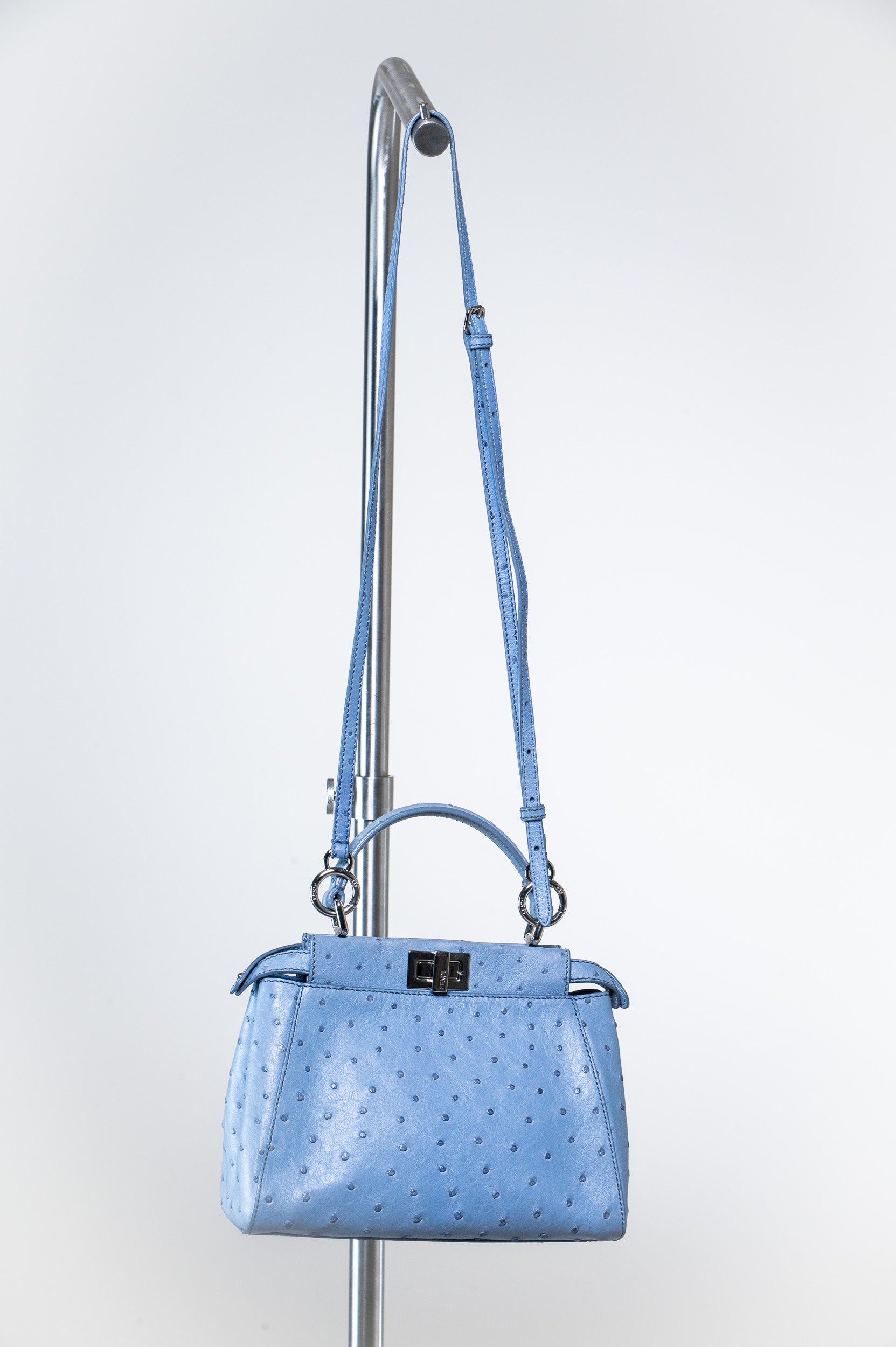 Blue Ostrich Mini Peekaboo ISeeU Bag