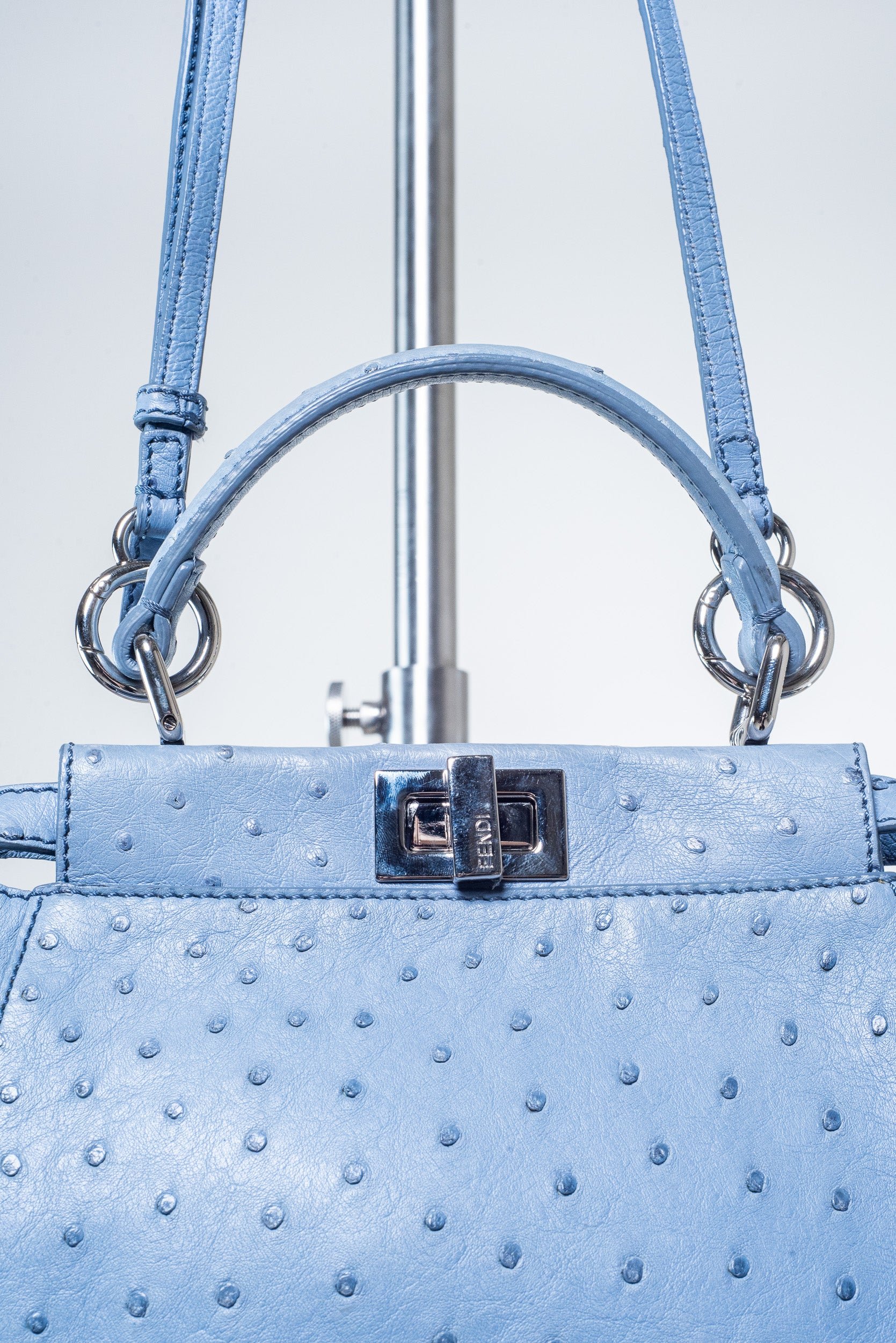 Blue Ostrich Mini Peekaboo ISeeU Bag