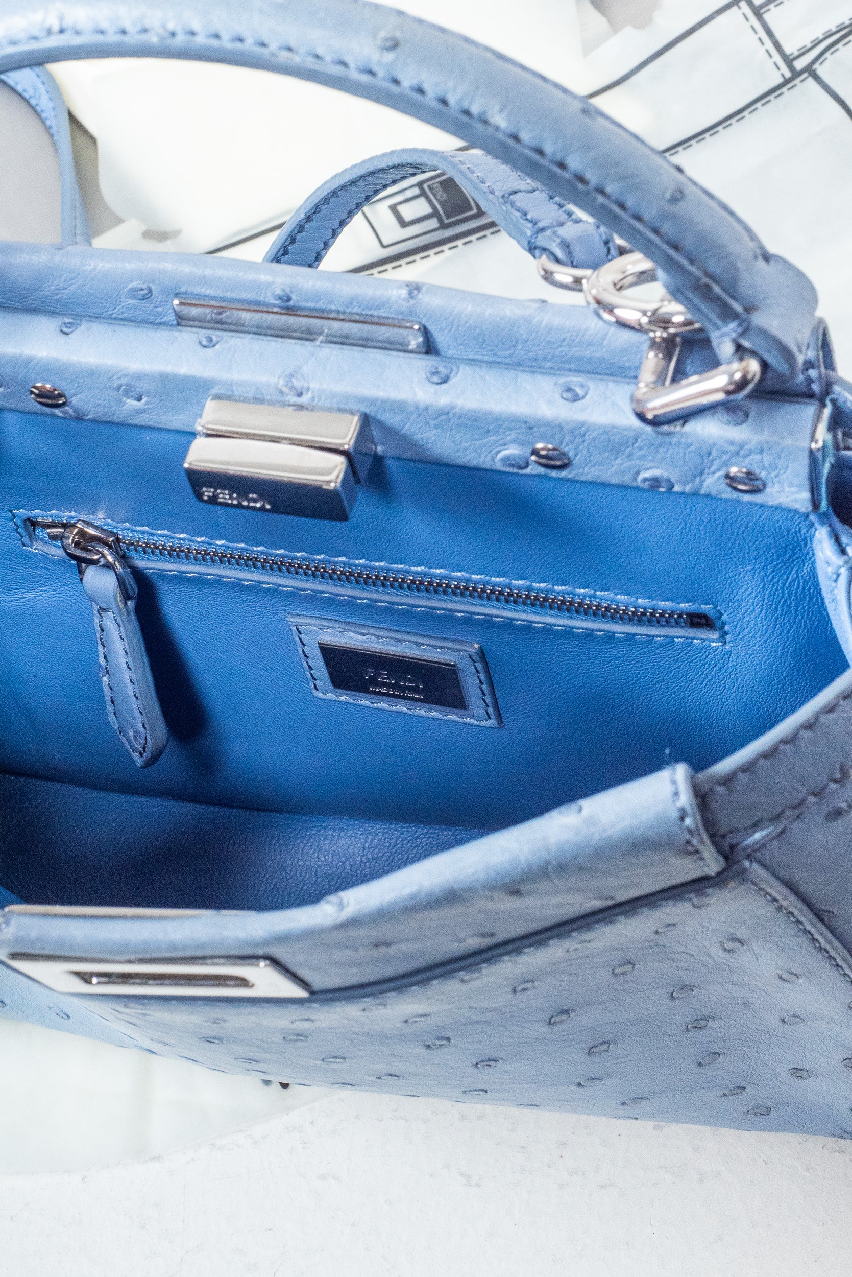 Blue Ostrich Mini Peekaboo ISeeU Bag