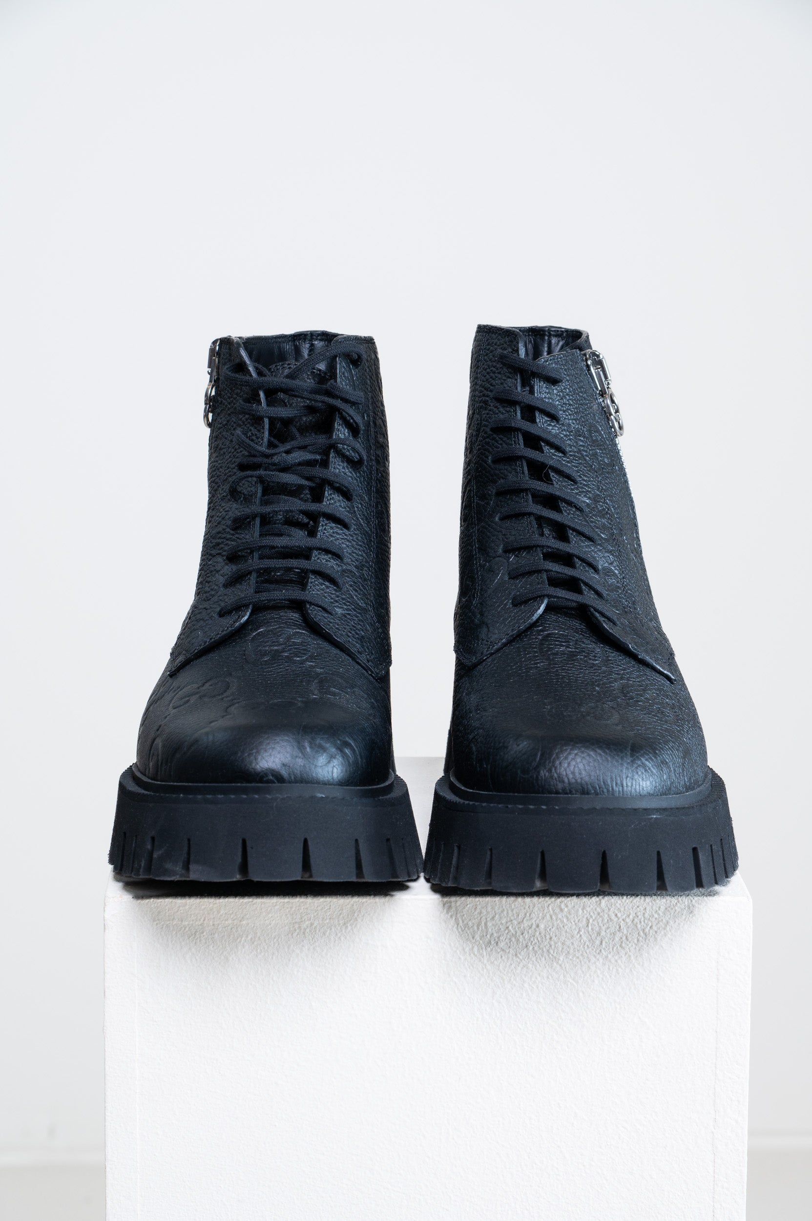 Men's Black Embossed Leather Logo Boots