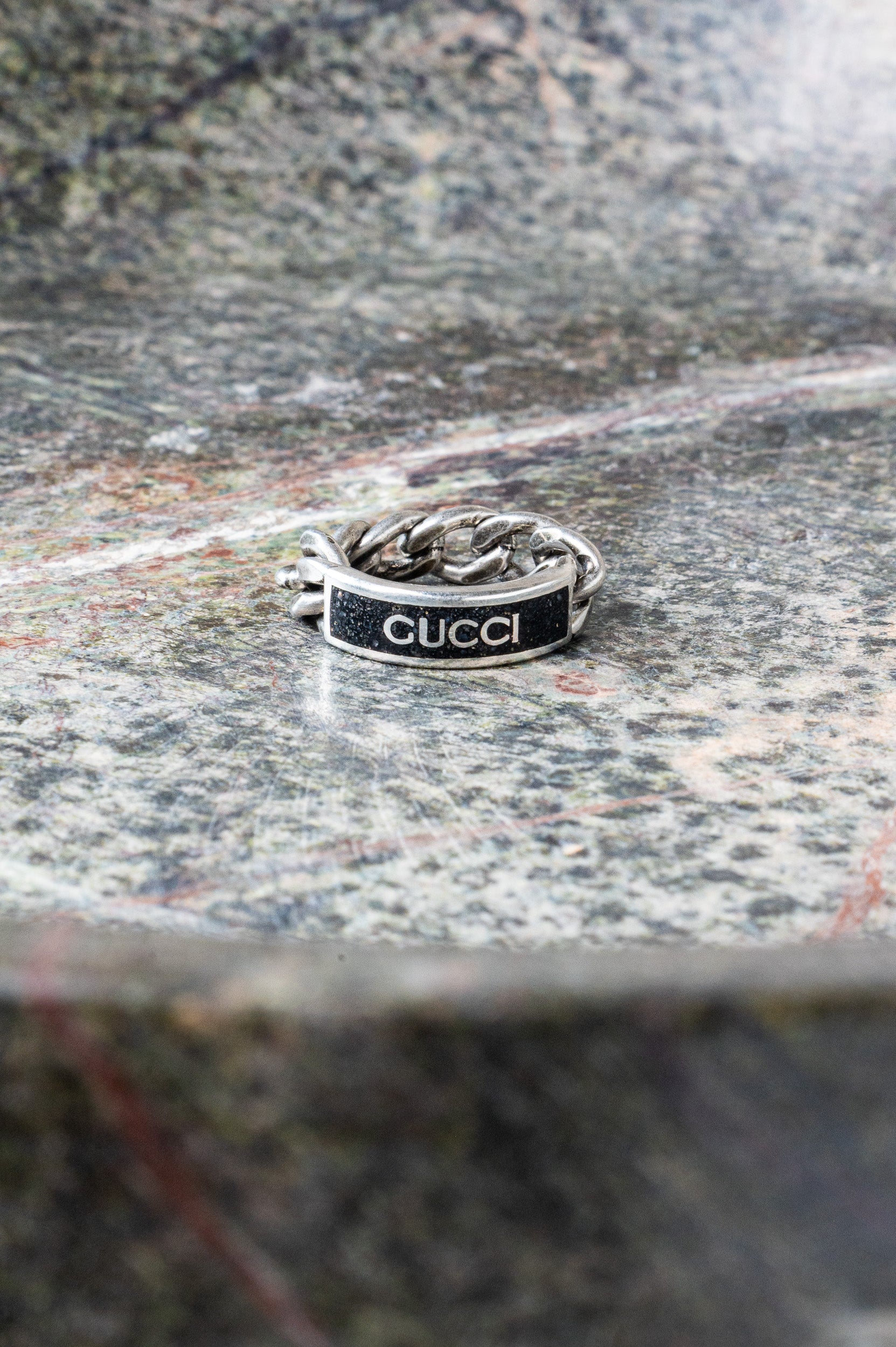 Black Enamel Logo Chain Ring - 20
