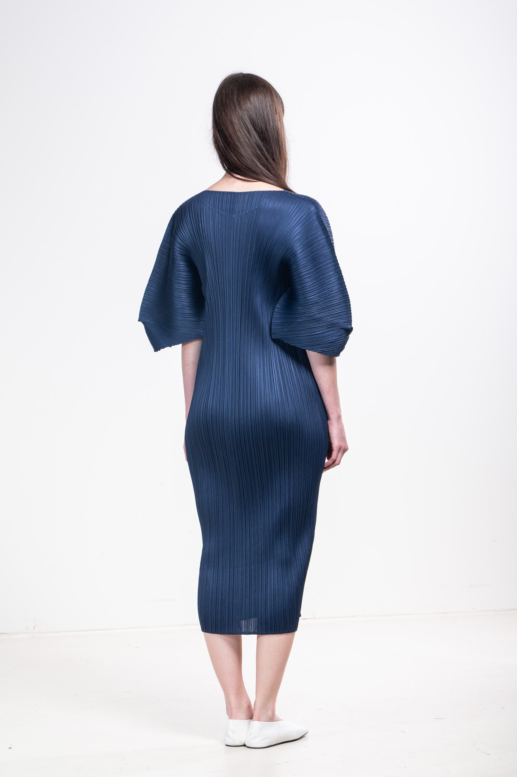 Back view of Issey Miyake Pleats Please Navy T-Shirt Pleated Maxi Dress