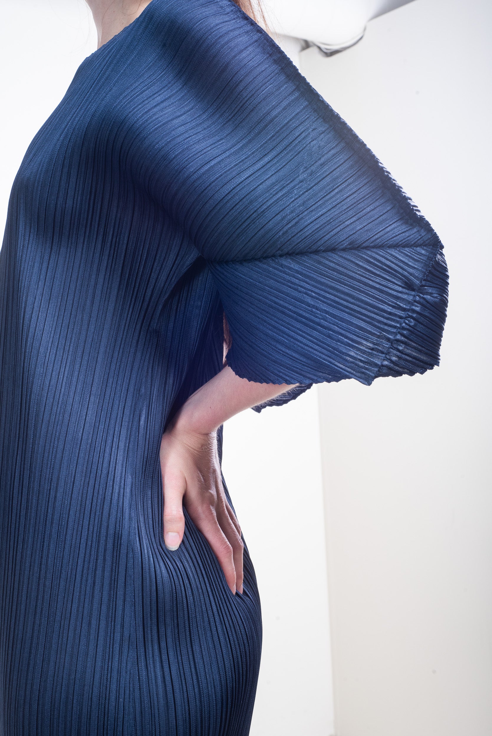 Additional Close-up side view of Issey Miyake Pleats Please Navy T-Shirt Pleated Maxi Dress