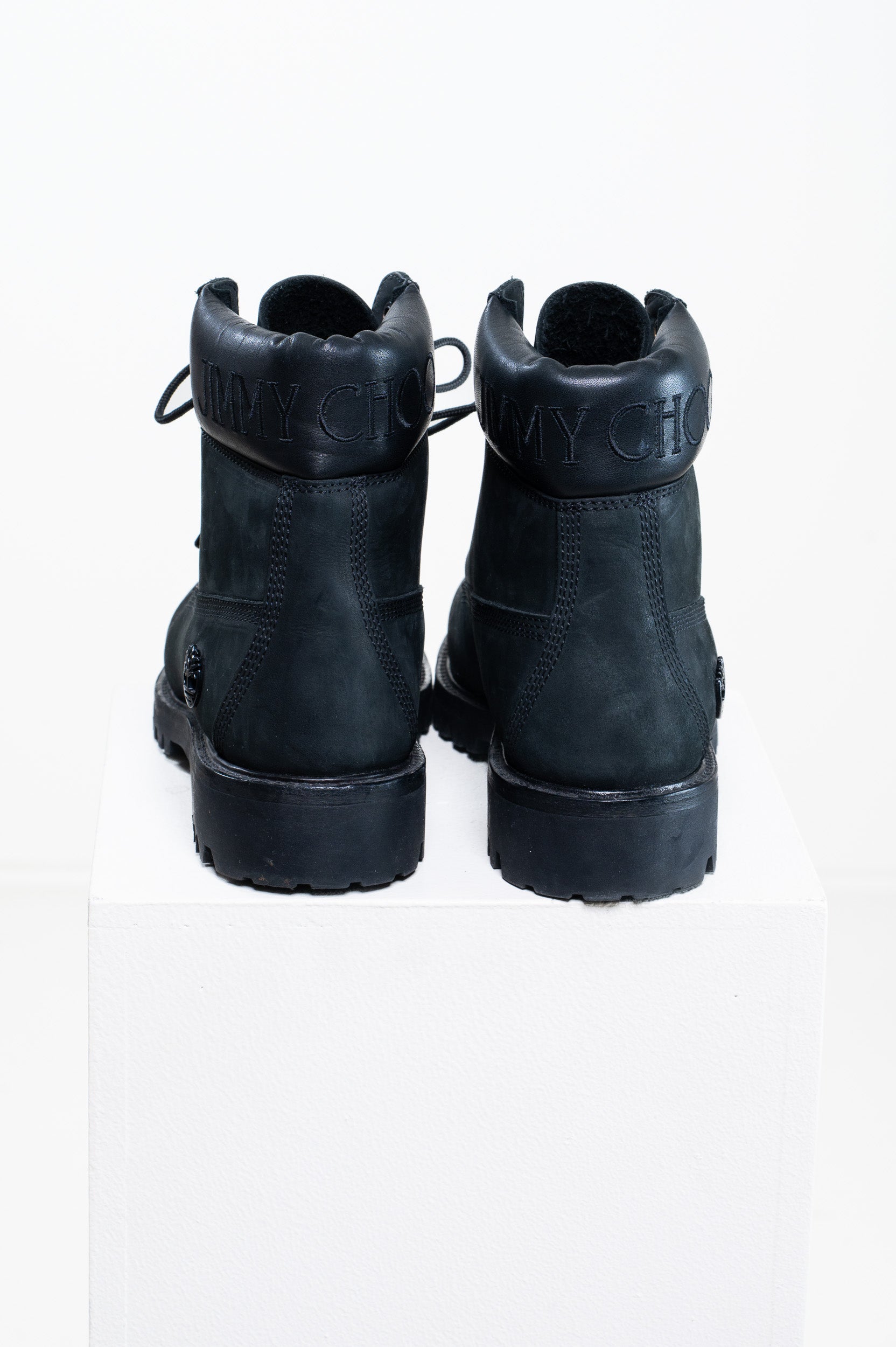 Back view of Jimmy Choo x Timberland Combat Boot showing ankle detail