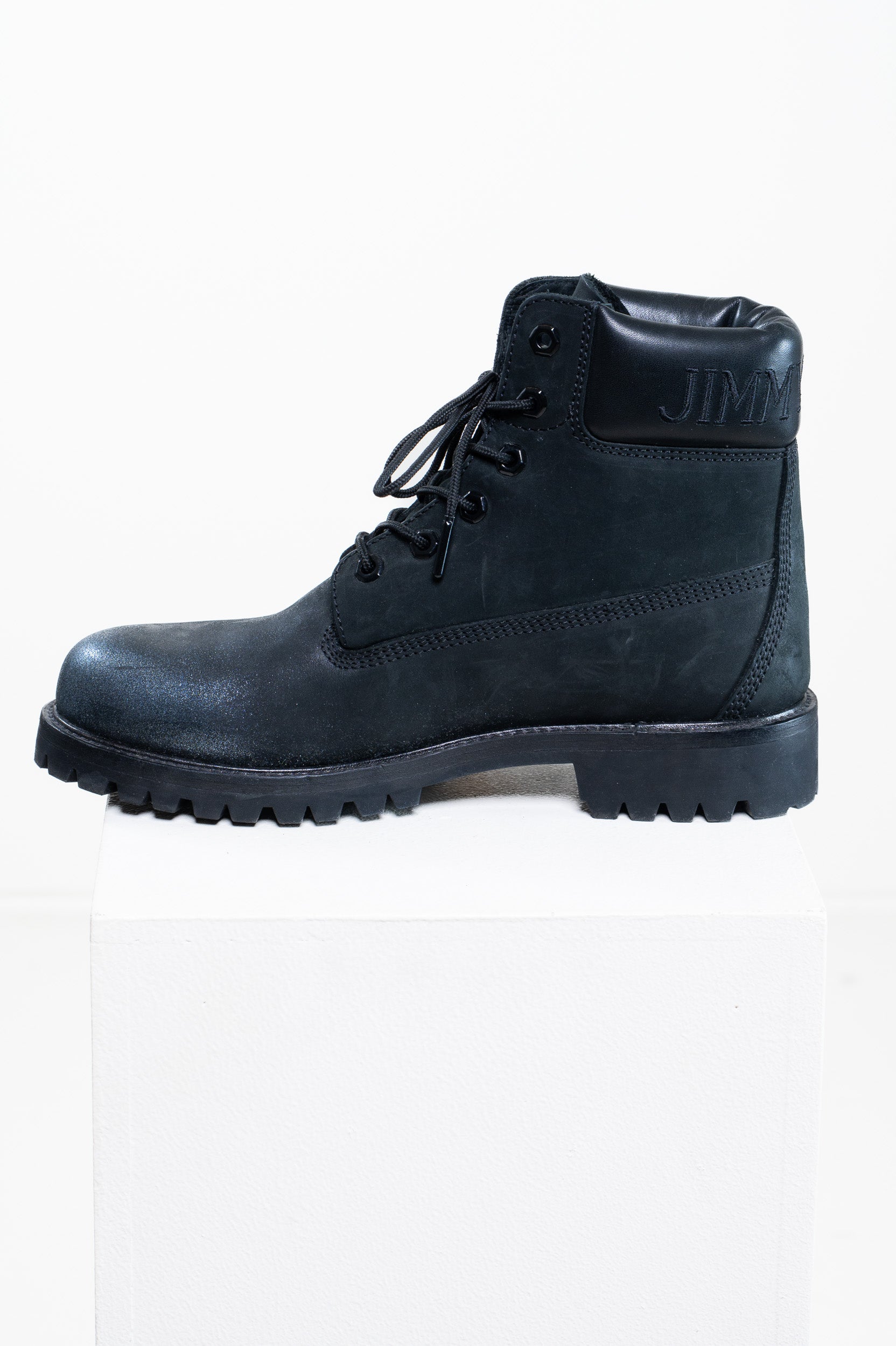 Side profile of Jimmy Choo x Timberland Combat Boot with glitter finish