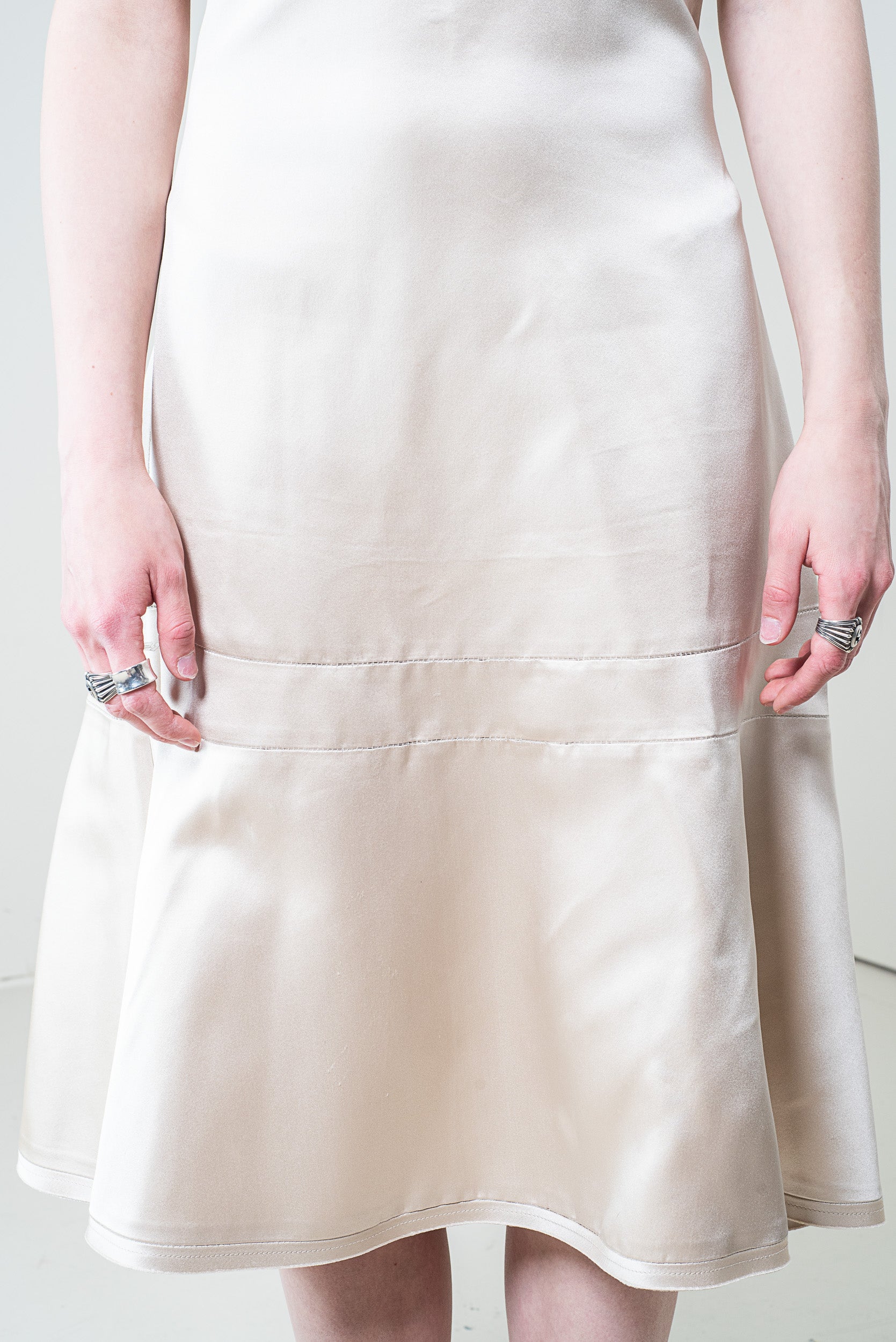 Beige Silk Sleevless Dress