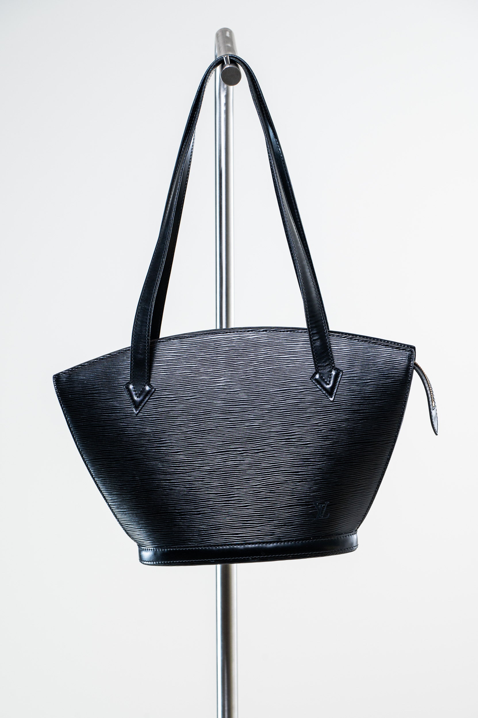 A view of Louis Vuitton Saint Jacques PM Shoulder Bag in black Epi leather