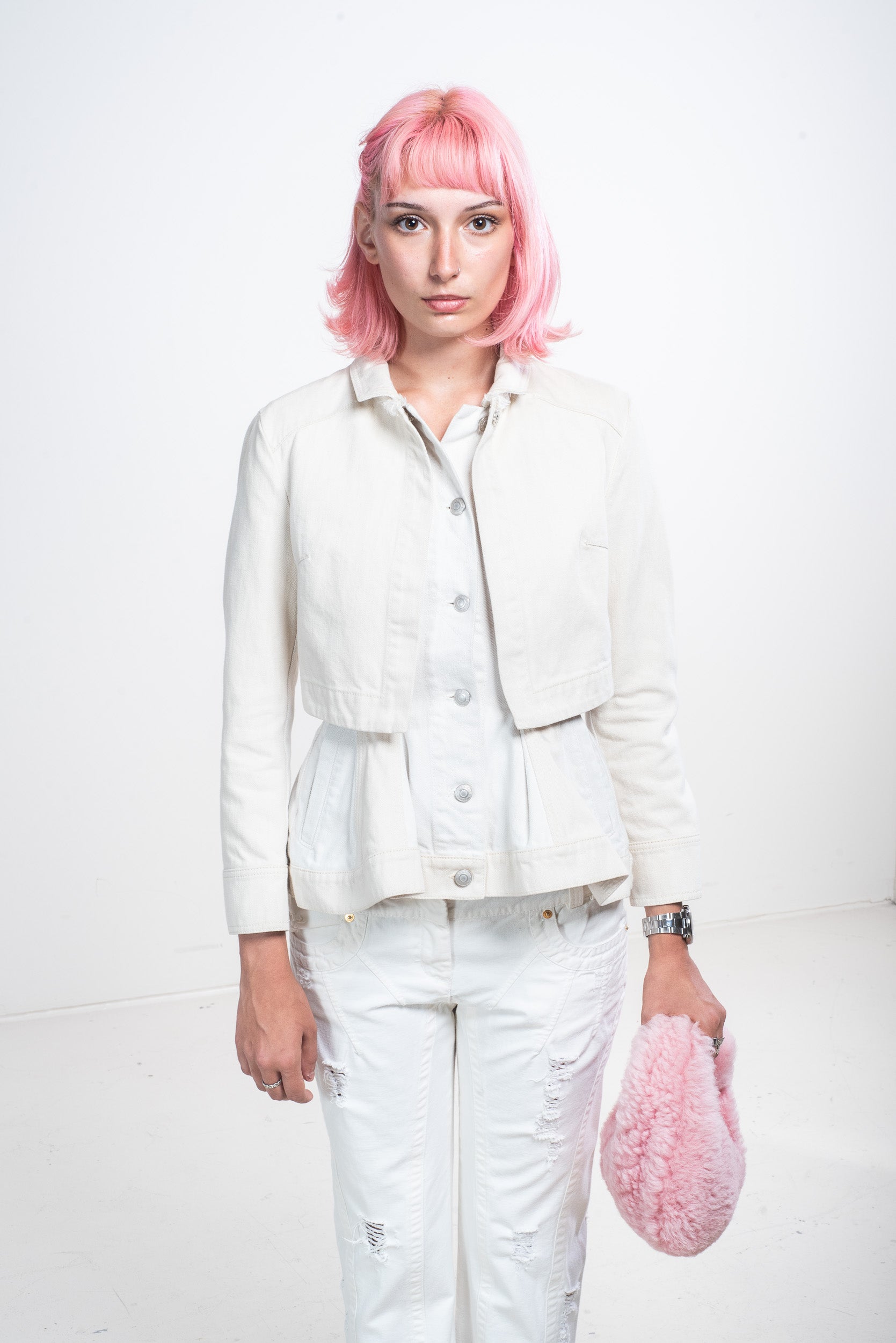Cream Double Layered Denim Jacket
