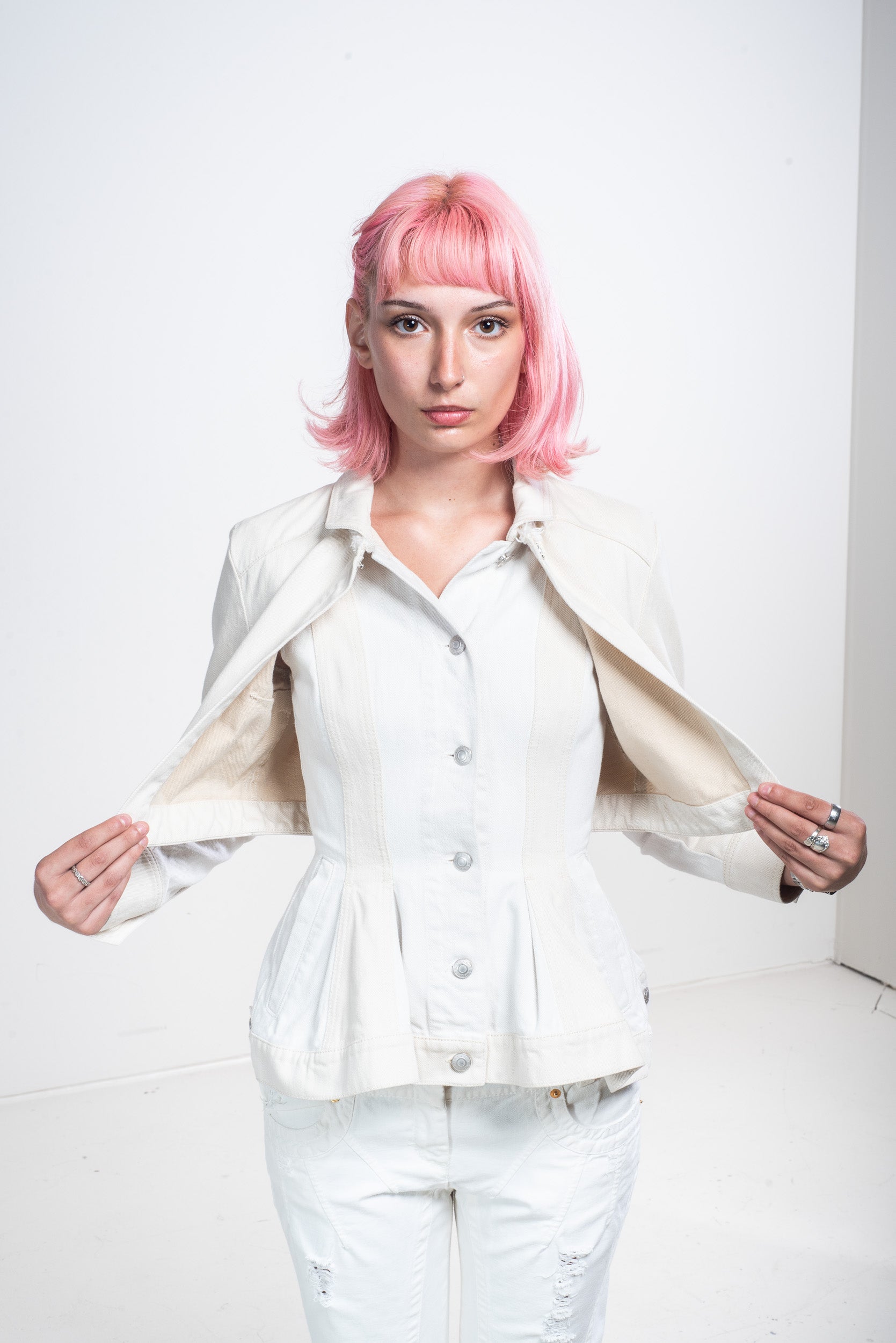 Cream Double Layered Denim Jacket