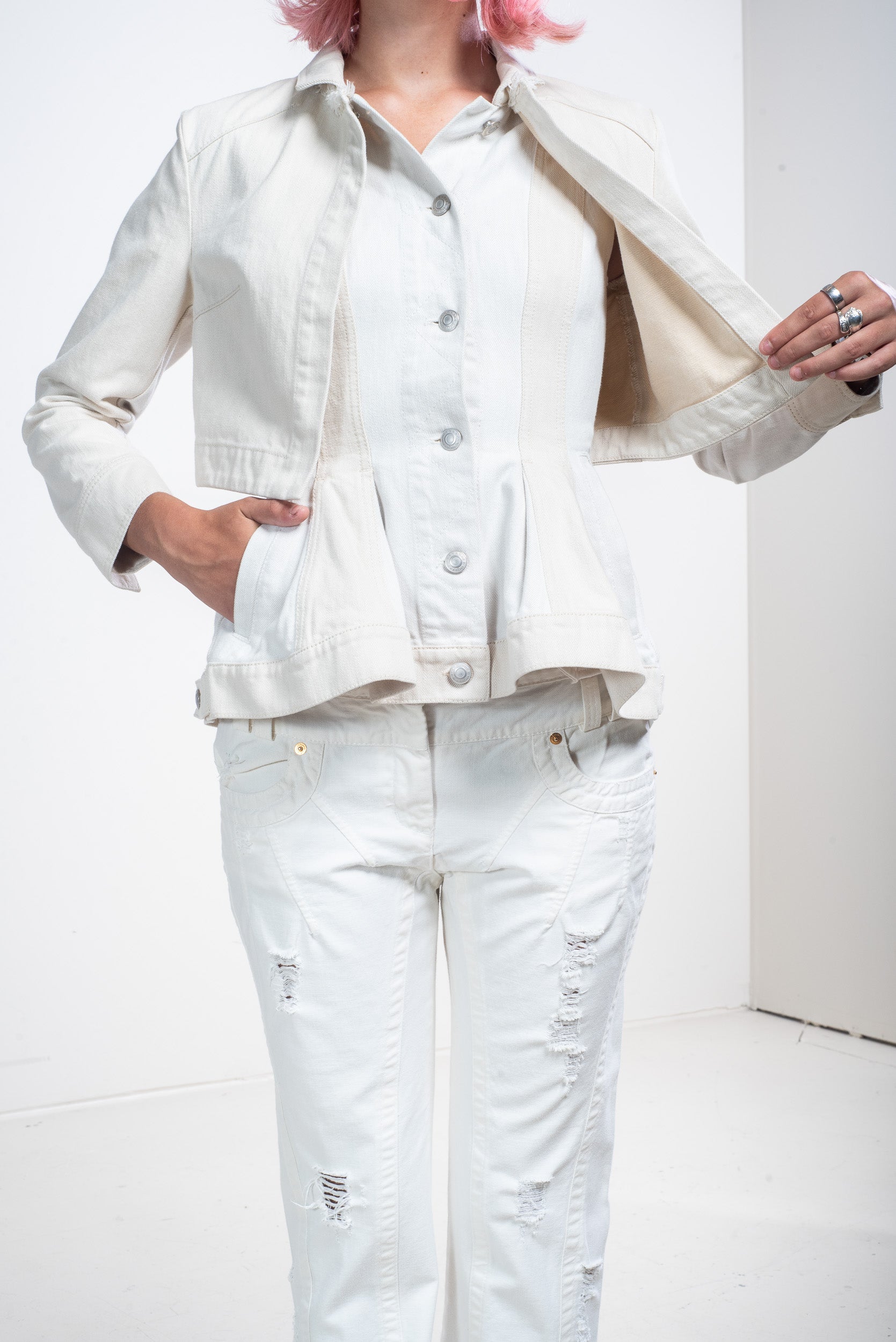 Cream Double Layered Denim Jacket