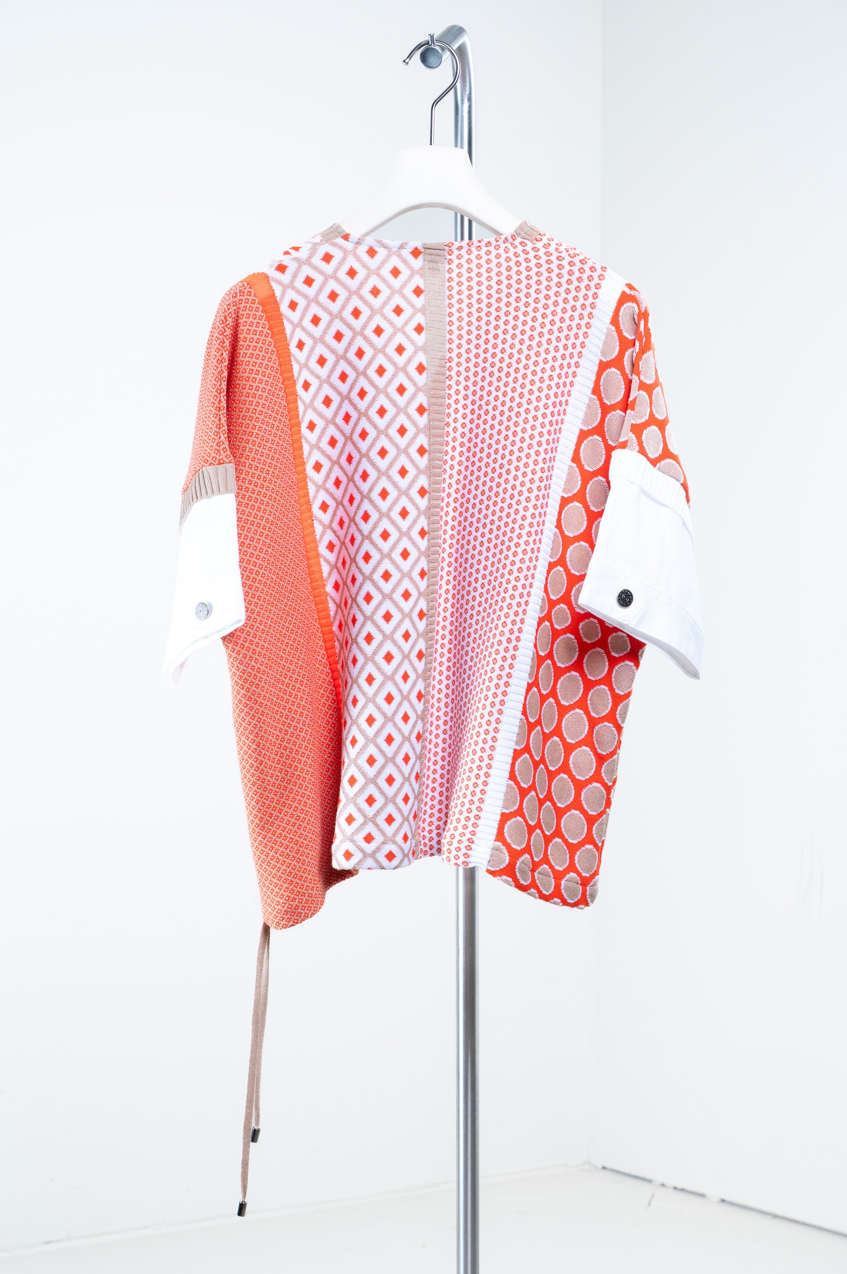 Back view of Tricot Chic Orange Block Pattern Zip-Up Sweater