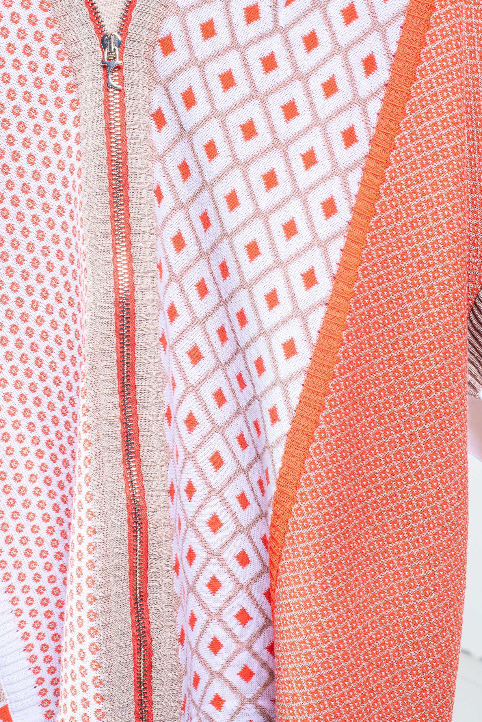 Additional close-up front view of Tricot Chic Orange Block Pattern Zip-Up Sweater