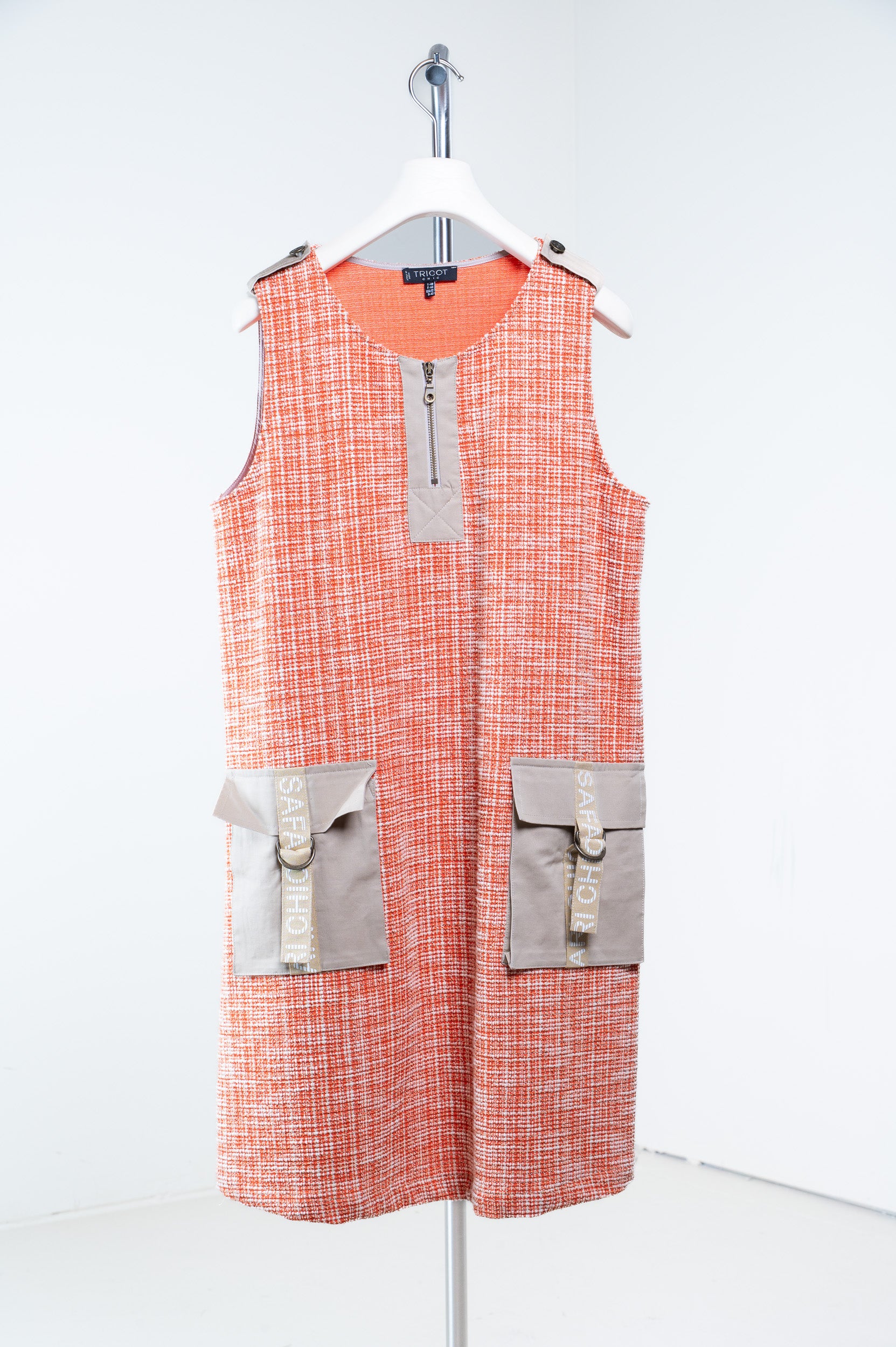 Orange Tweed Sleeveless Dress w/ Pockets