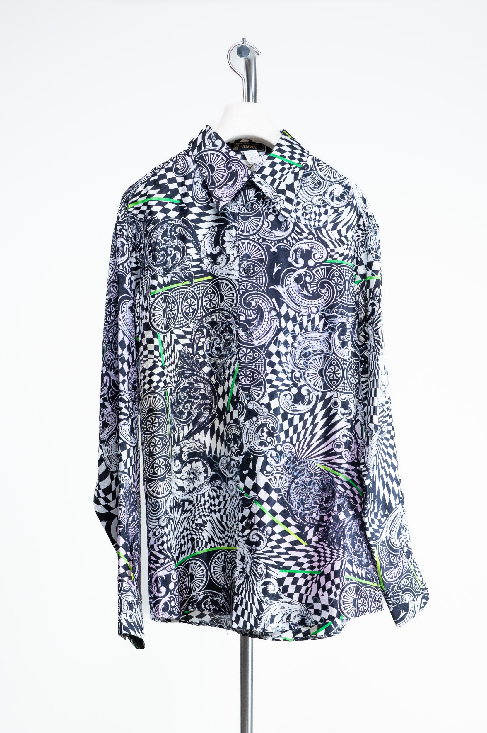 Front view of Versace Men’s Multicolor Patterned Silk Blend Shirt – size IT 50