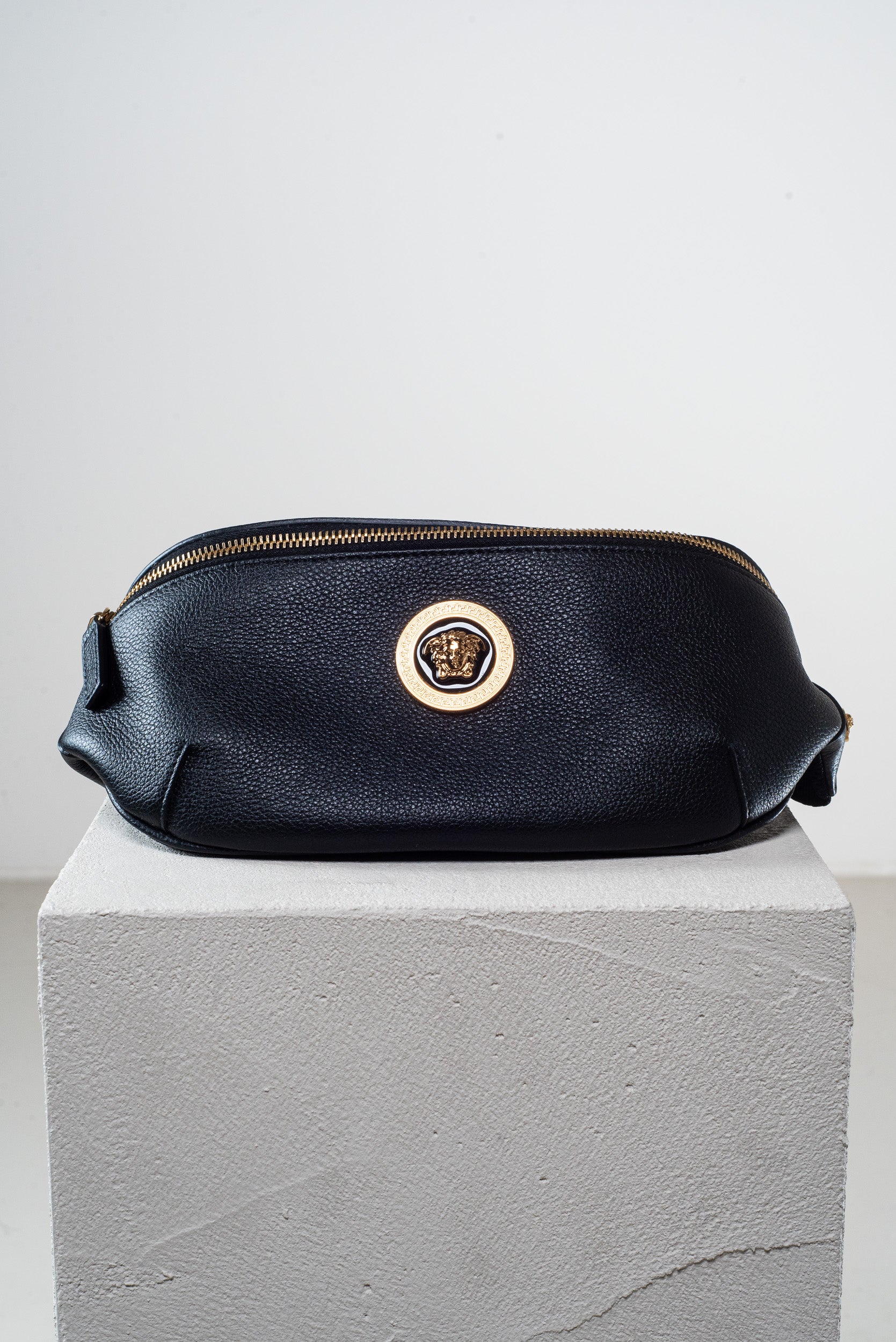 Black Leather Medusa Bum Bag