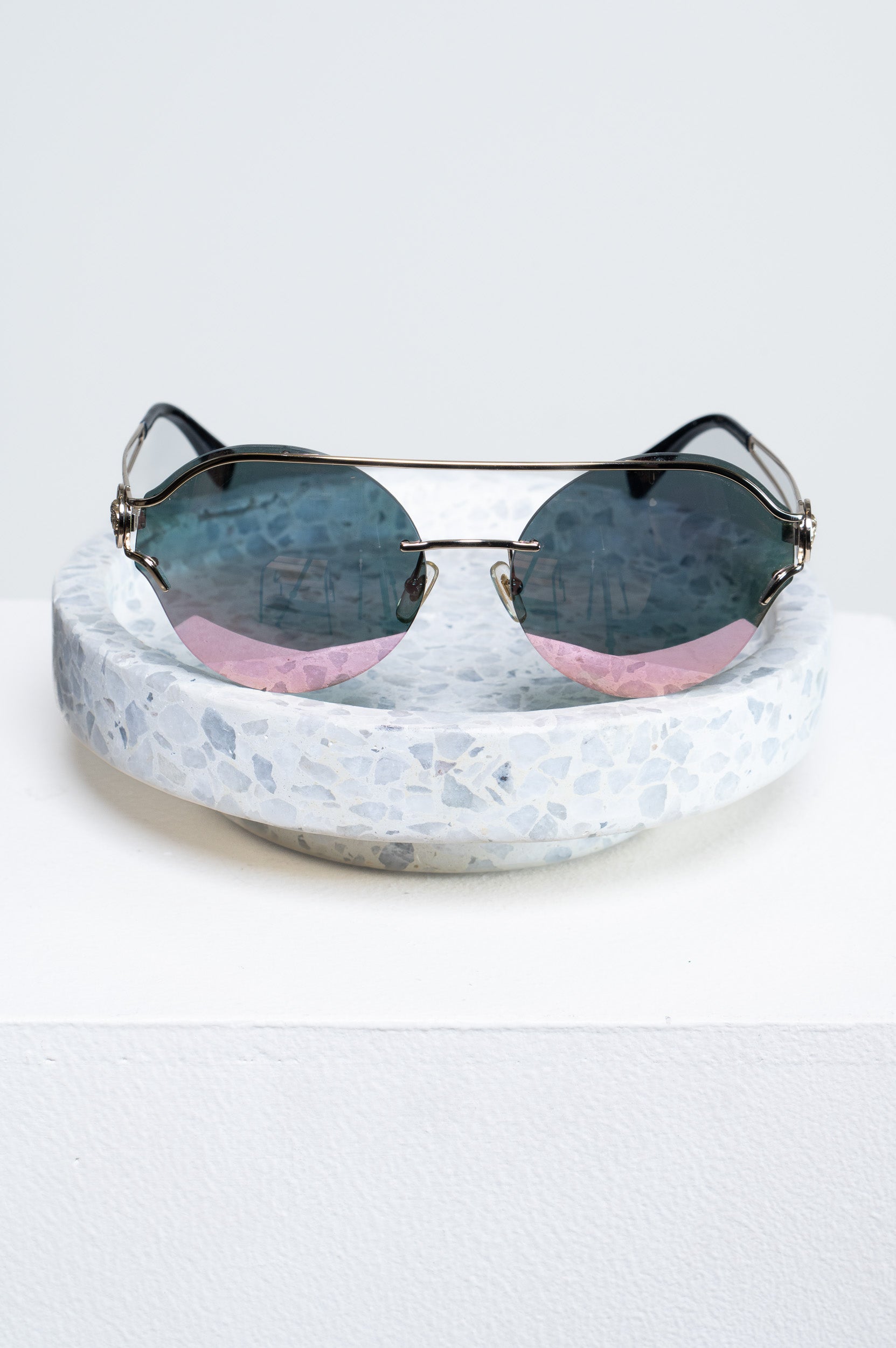 Front view of Versace Round Reflective Sunglasses with gradient mirror lenses