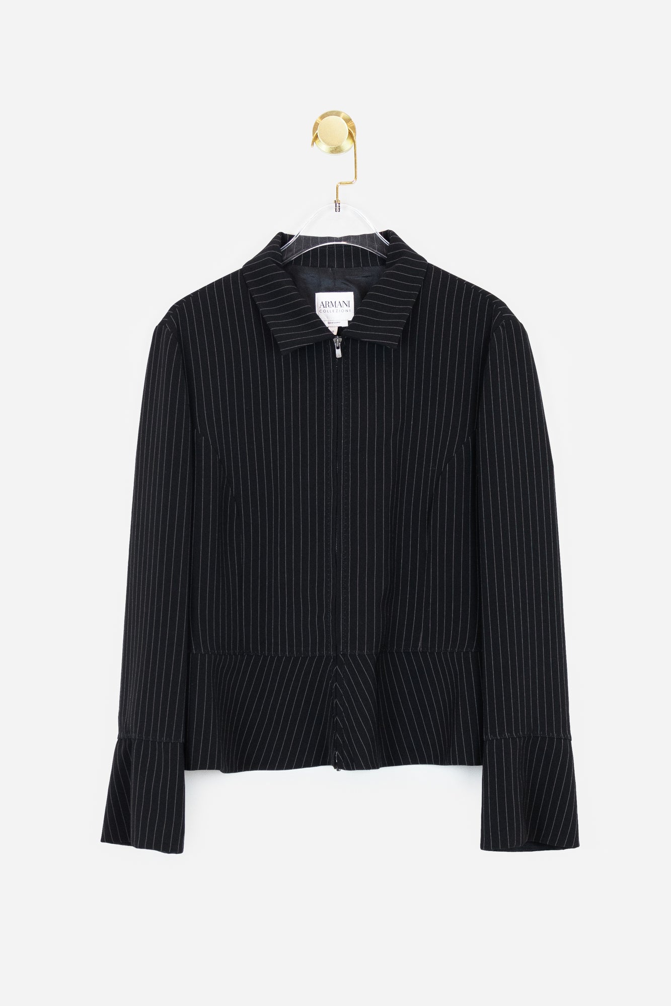 Black Pinstripe Poplin Zip Blazer - So Over It Luxury Consignment