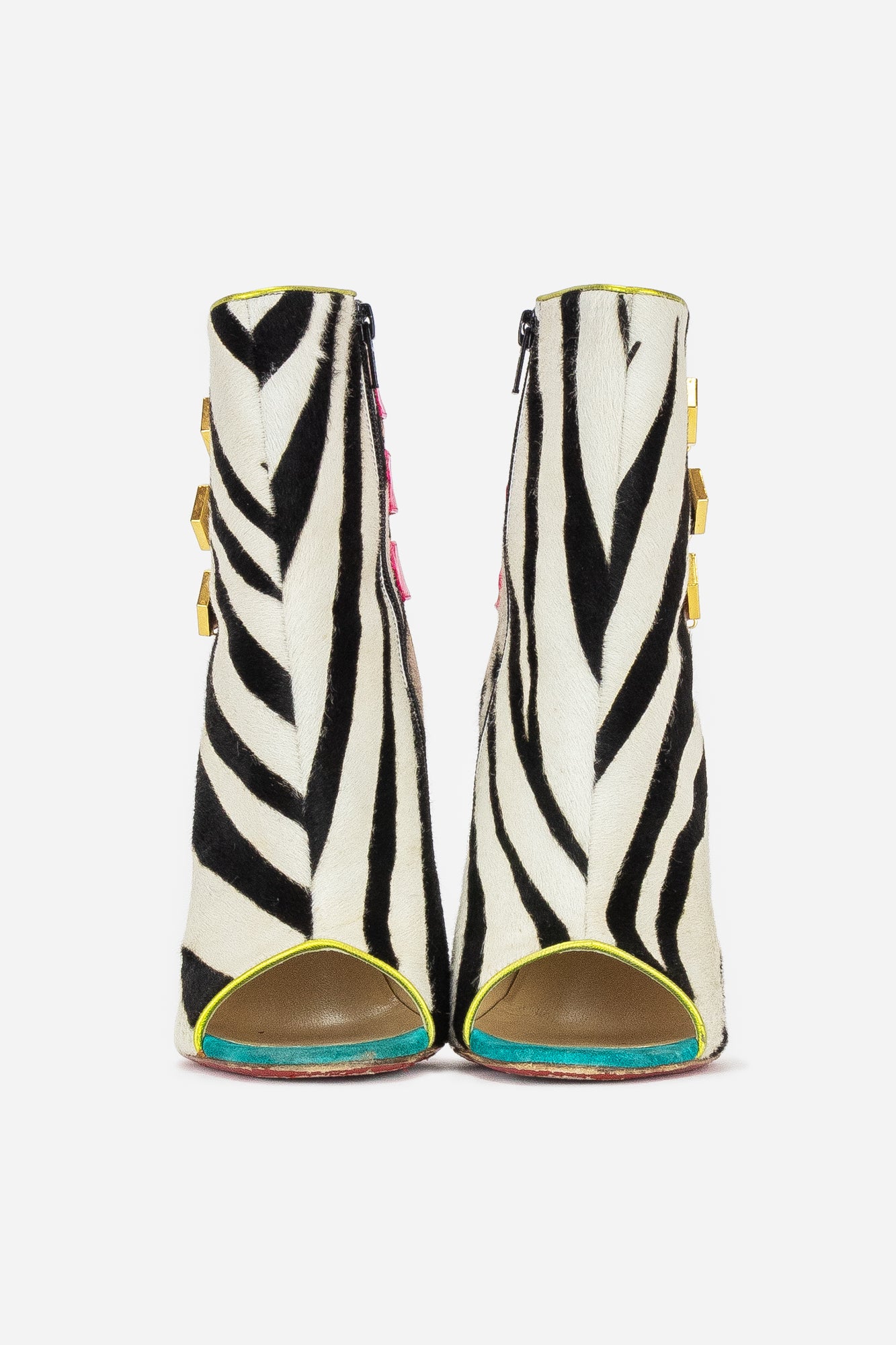 Zebra Print Calf Hair and Python Triboclou  Ankle Boots