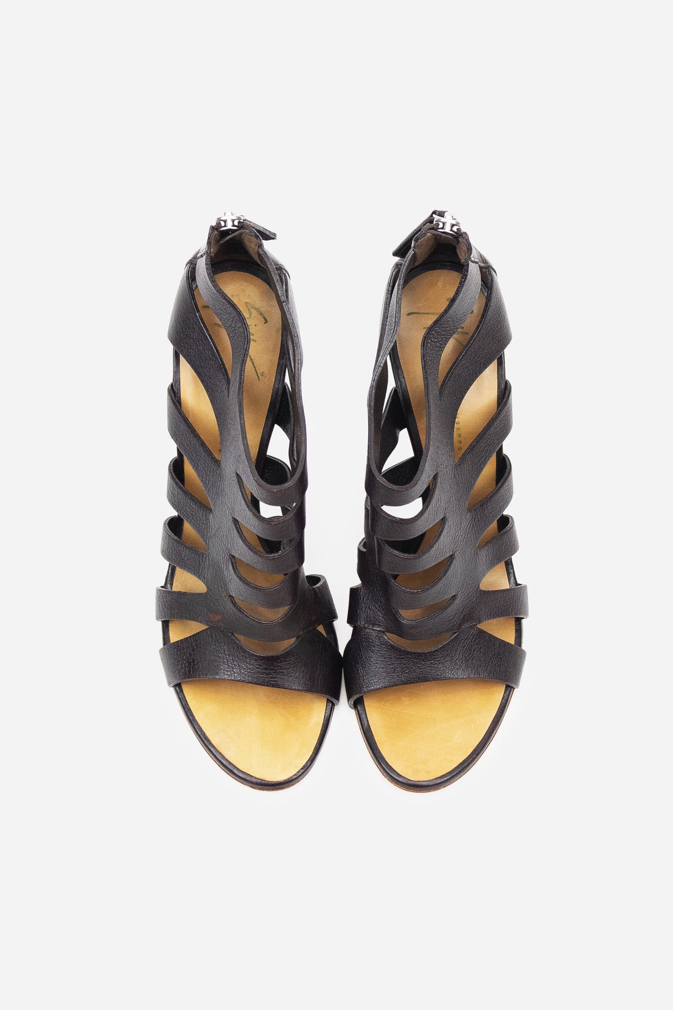 Dark Brown Leather Cut-Out Heeled Sandals