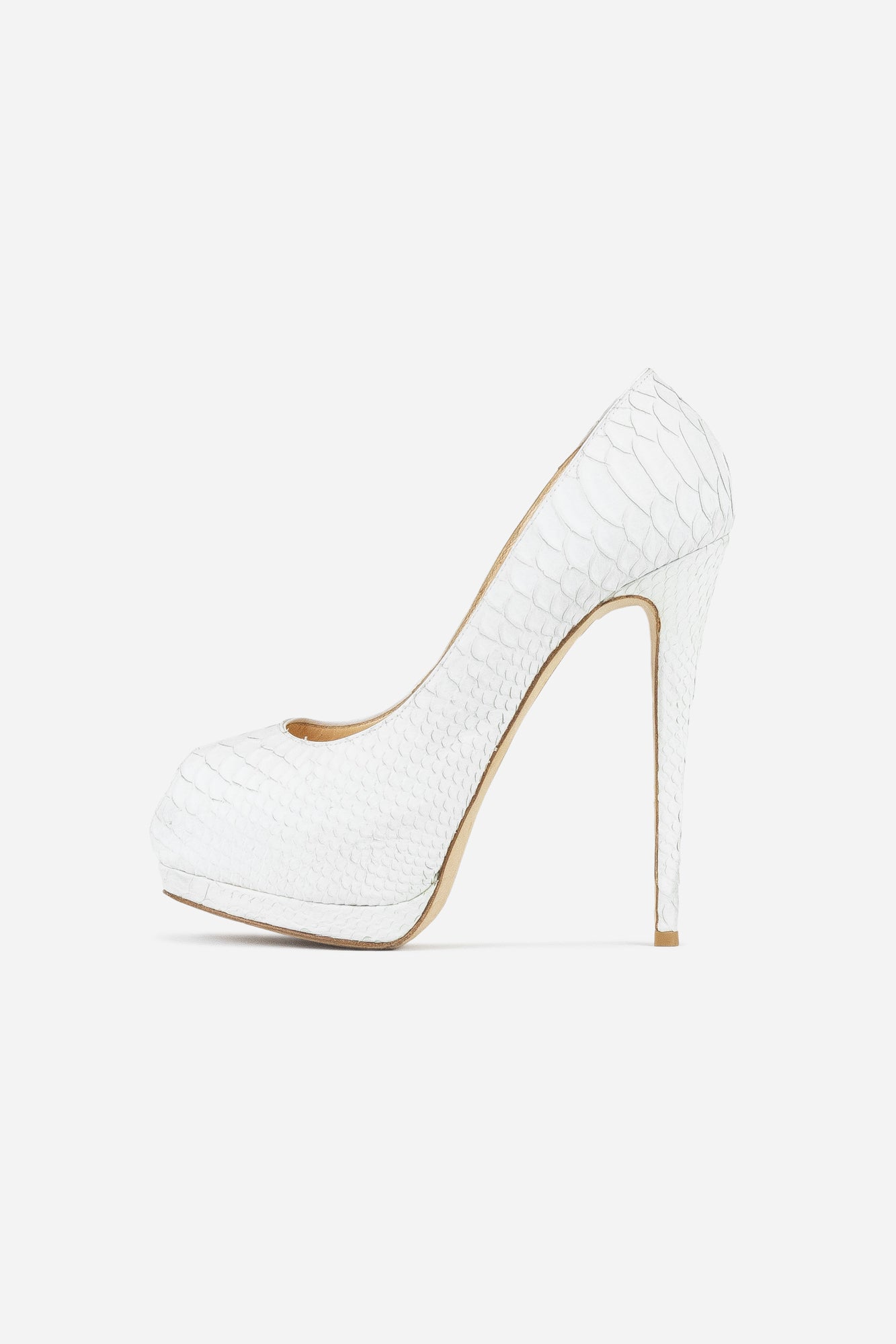 White Snake Embossed Leather Open-Toe Pumps