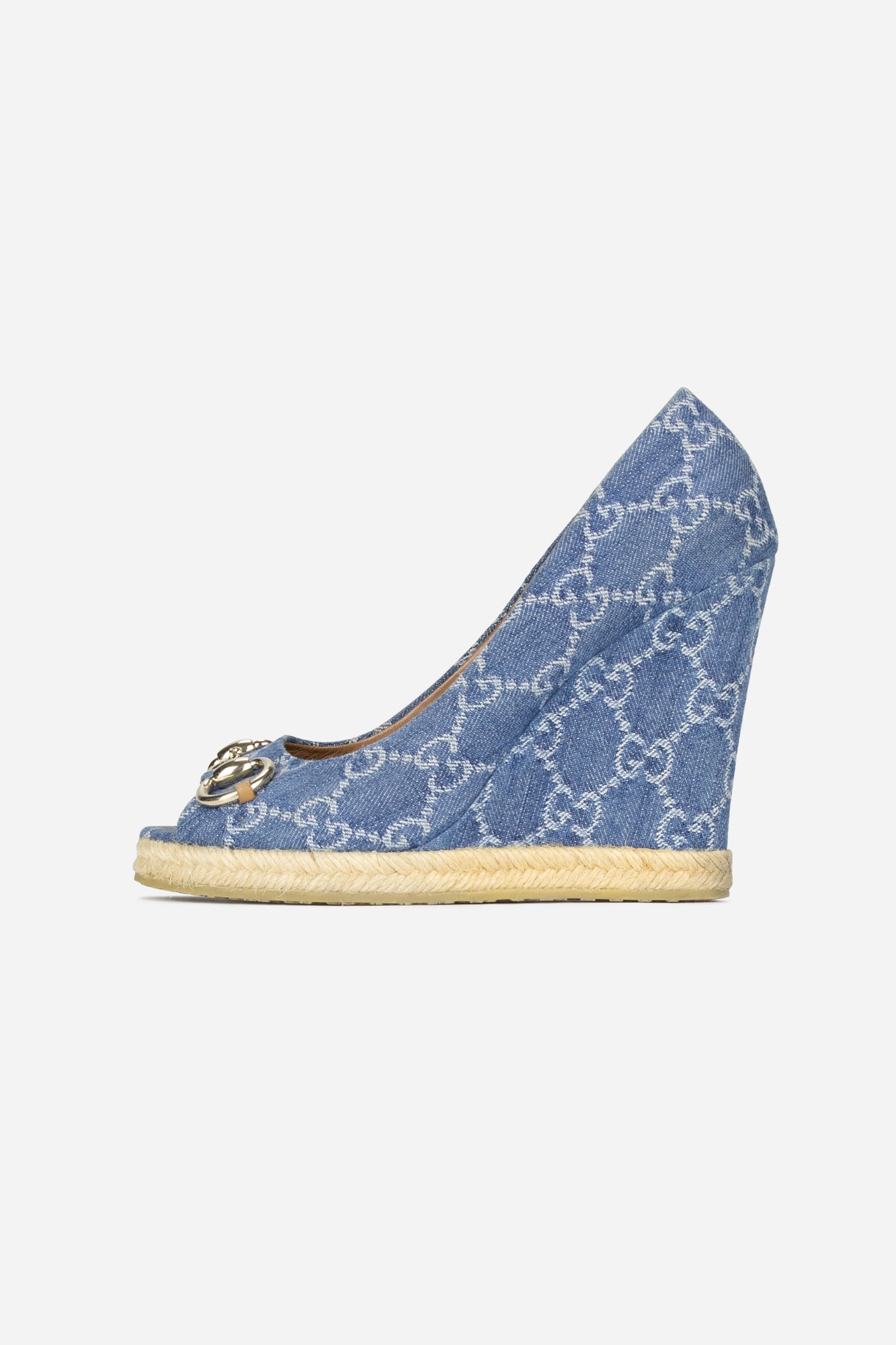 Blue Denim GG Wedge Sandals - So Over It Luxury Consignment