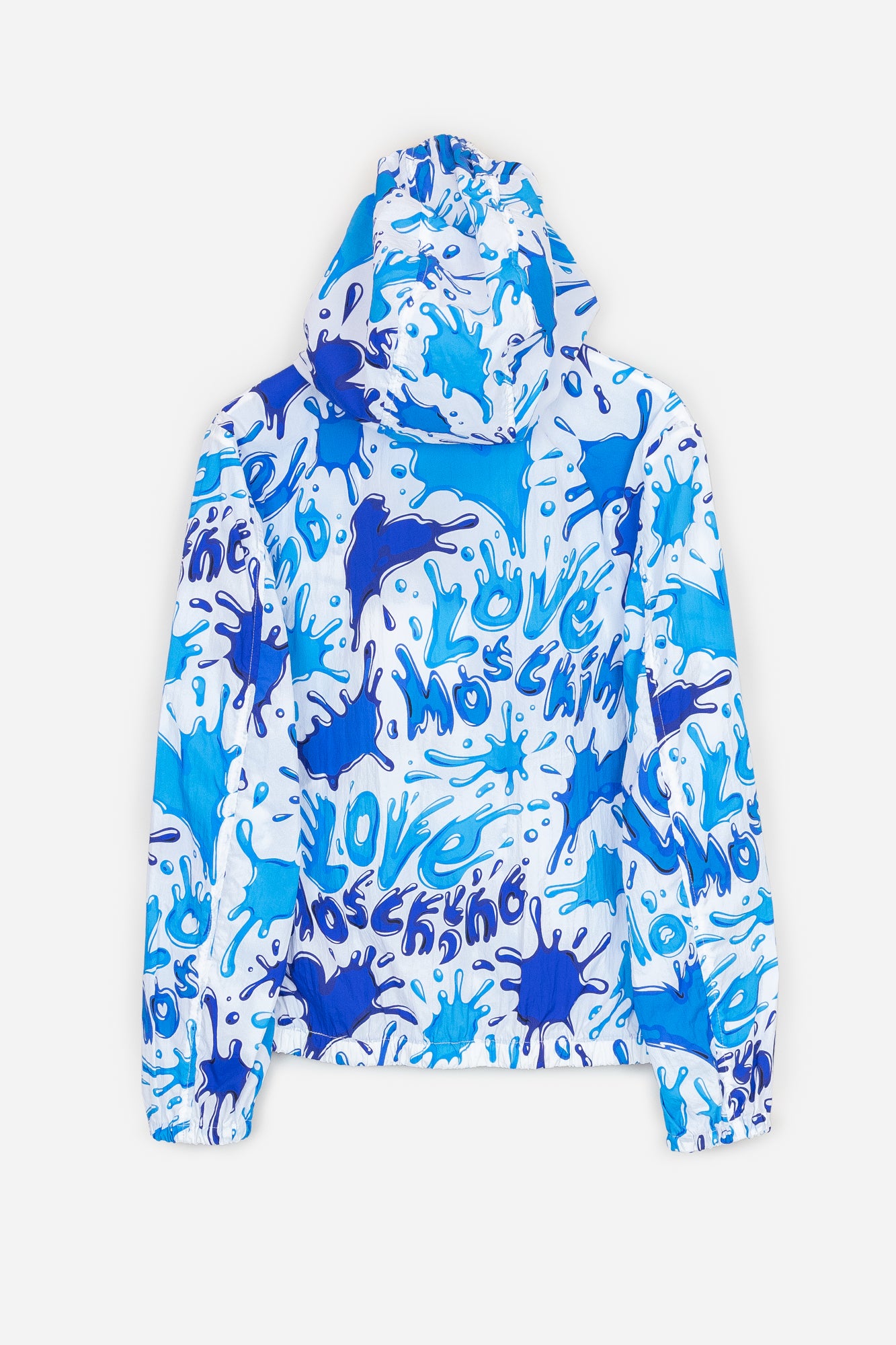 Blue and White Allover Splash Print Hooded Jacket