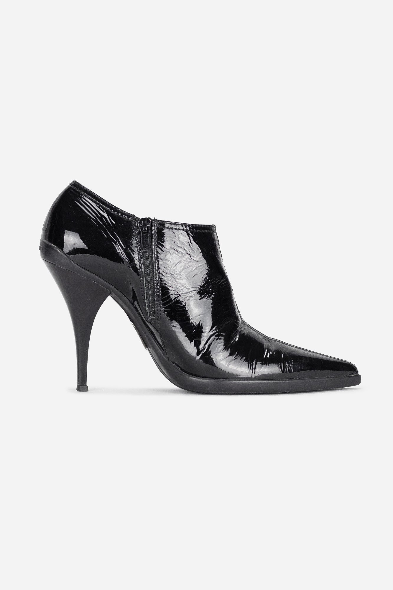 Black Patent Leather Pointed Toe Booties - So Over It Luxury Consignment