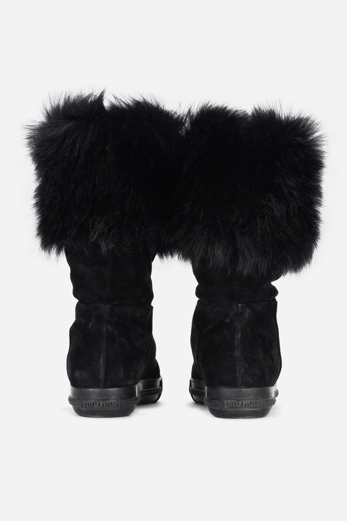 Black Suede and Shearling Crystal Embellished Boots